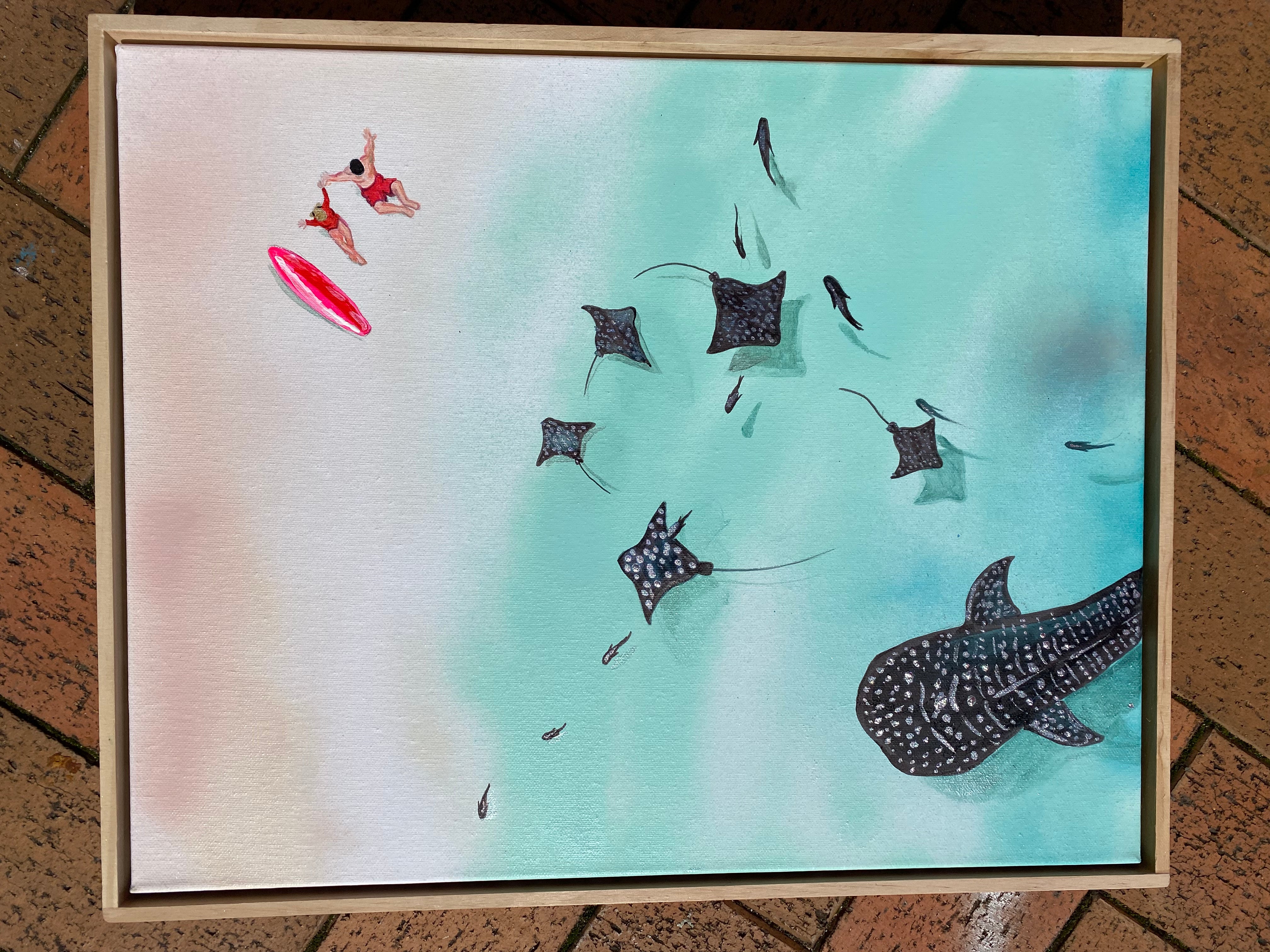 Just Hold my hand 2 - Maldives - Eagle  rays Whale Shark - Ocean Mini Artwork