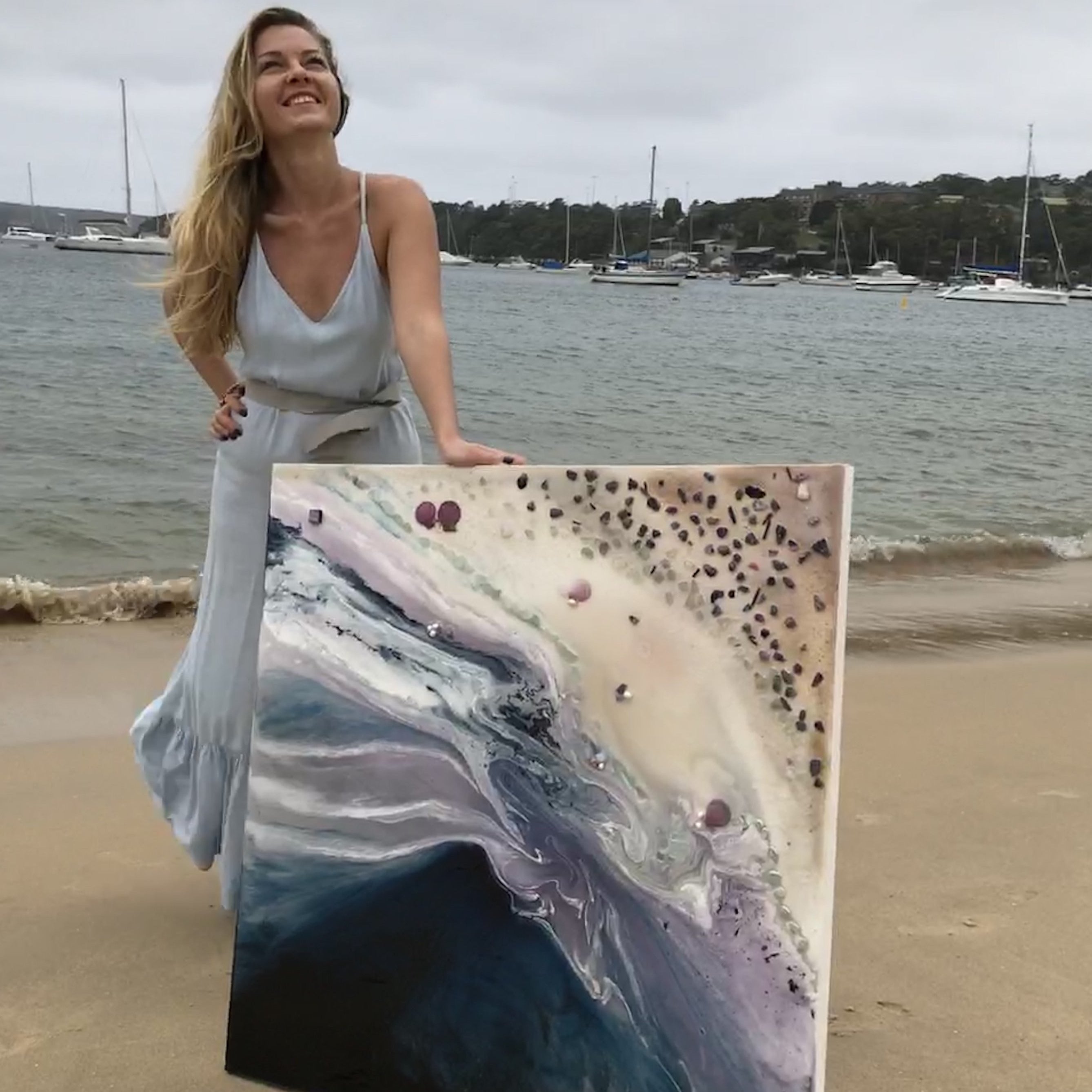 Velvet Purples and Navy Artwork. Abstract Oceanscape. Twilight Date. Antuanelle 3 Beach. Original Artwork
