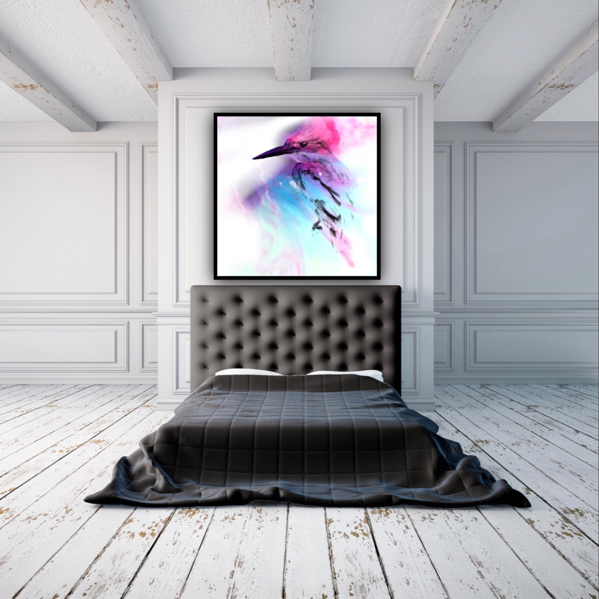 Abstract Colourful bird. Pink Blue Birdie. Art Print. Antuanelle 3 and Limited Edition Print