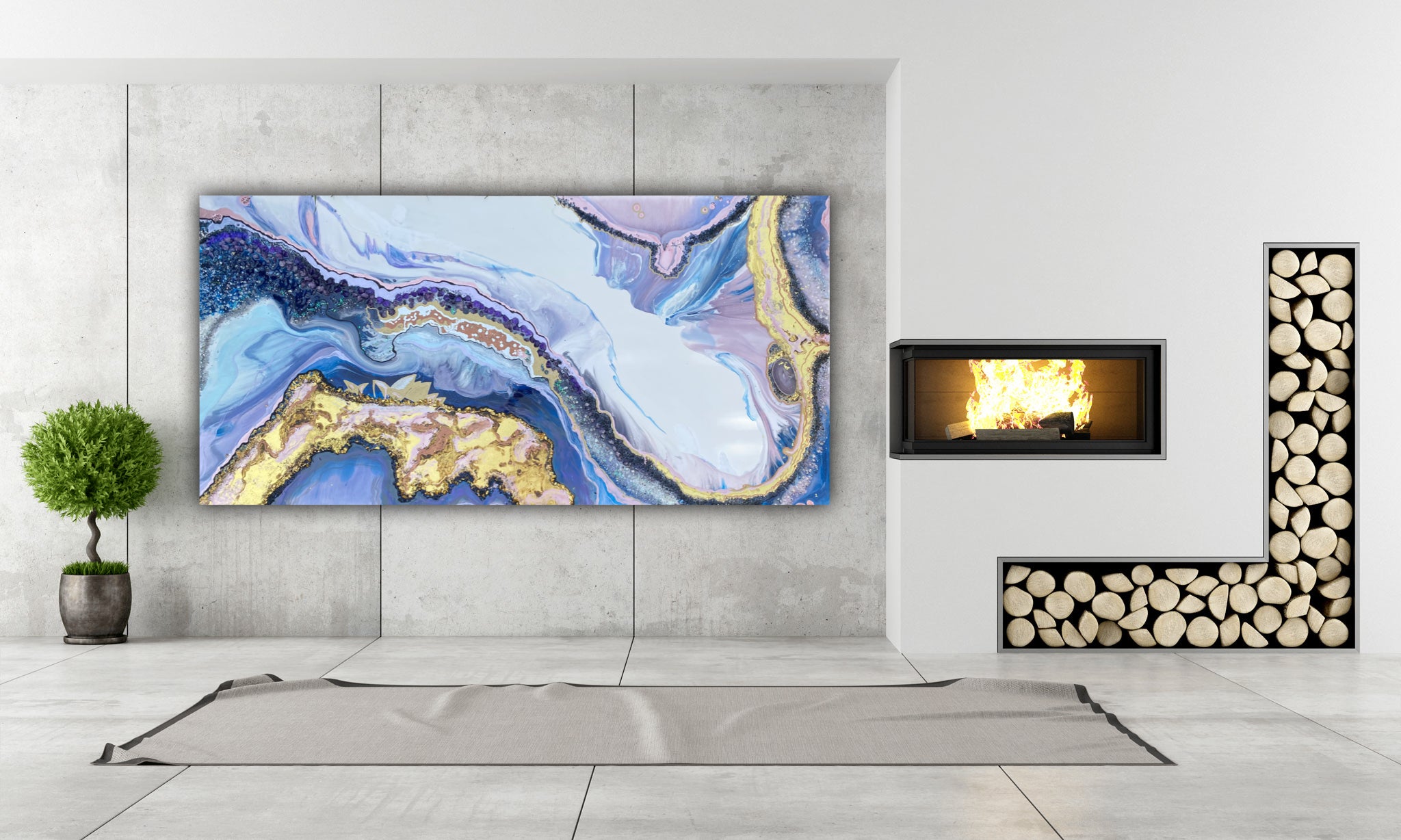Lavender Amethyst Crystal. Sydney Opera House. Original Artwork w 24K Gold