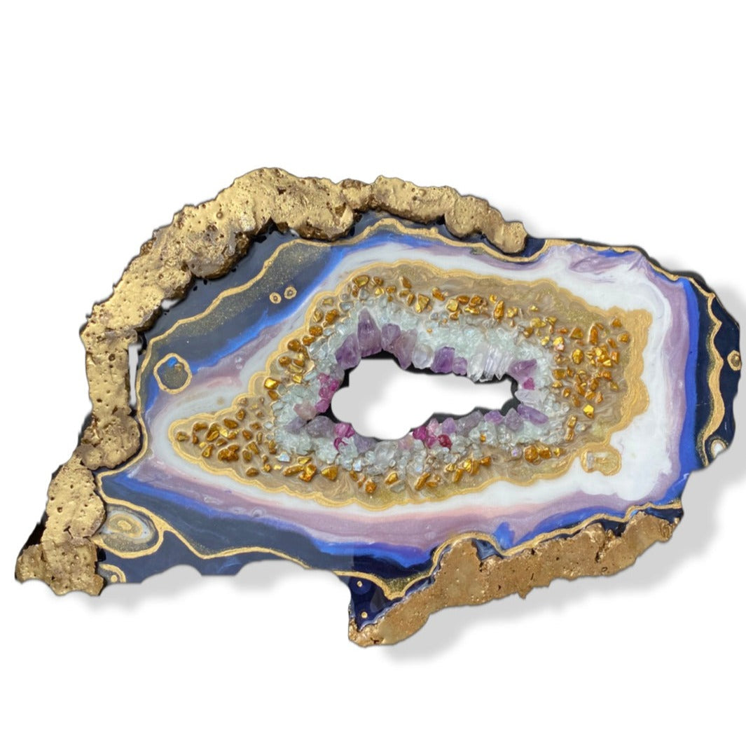 Amethyst Torus. Freeform Purple and Gold Geode Gemstone Crystal Agate 2.0. Original Artwork. 120x88cm