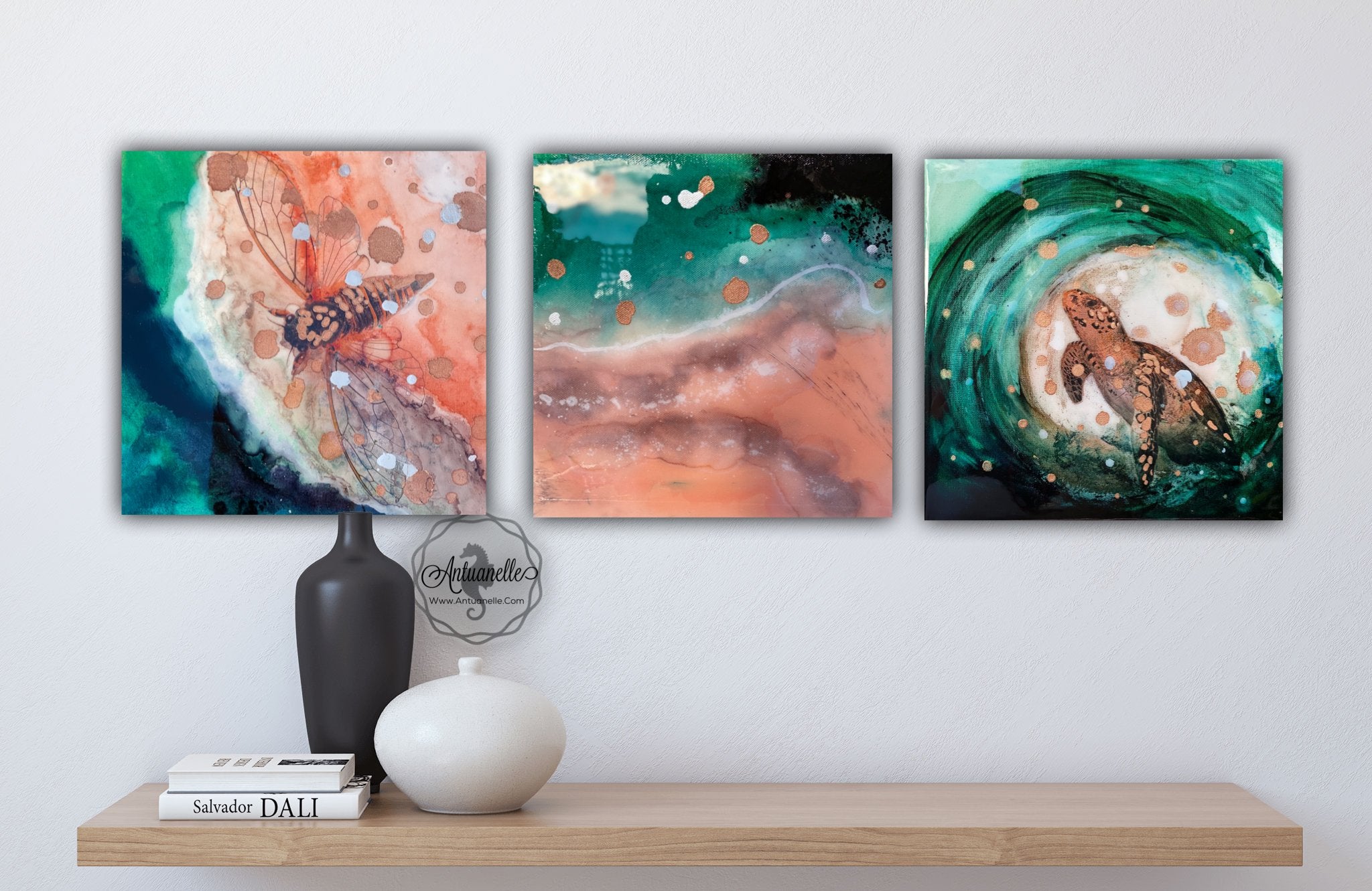 Close to Extinction Bright set of 3 - Sea Turtle and Cicada Ocean Art - Gallery Wall