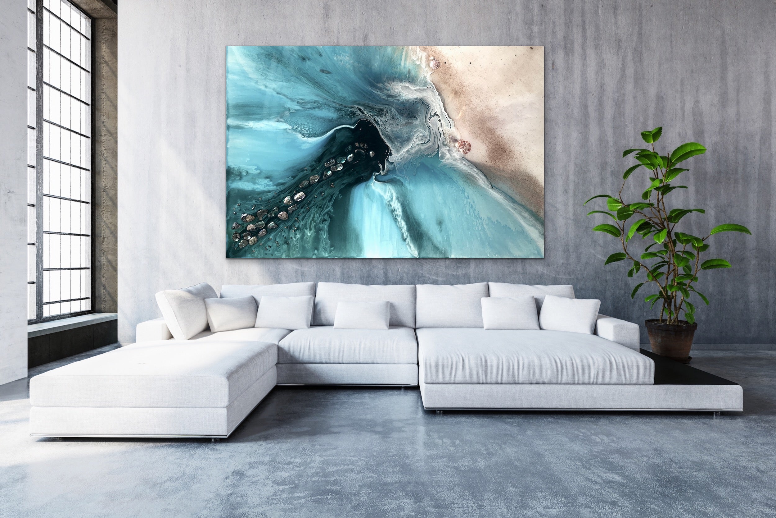 Abstract Sea. Muted Teal. Rise Above 4 Neutral. Art print. Antuanelle 6 Ocean Seascape. Limited Edition Print