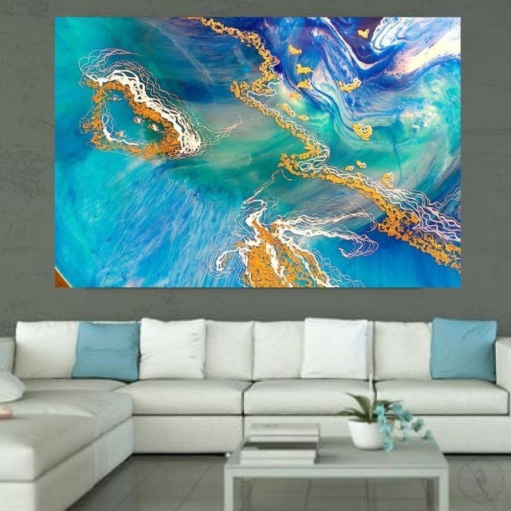 Abstract Ocean. Teal and Gold. Heart Reef. Art Print. Antuanelle 1 Seascape. Print