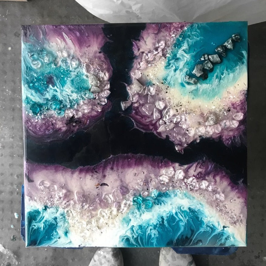 Teal and Purple Crystal. Original Artwork. Antuanelle 2 purple Geode. Abstract Crystal Artwork