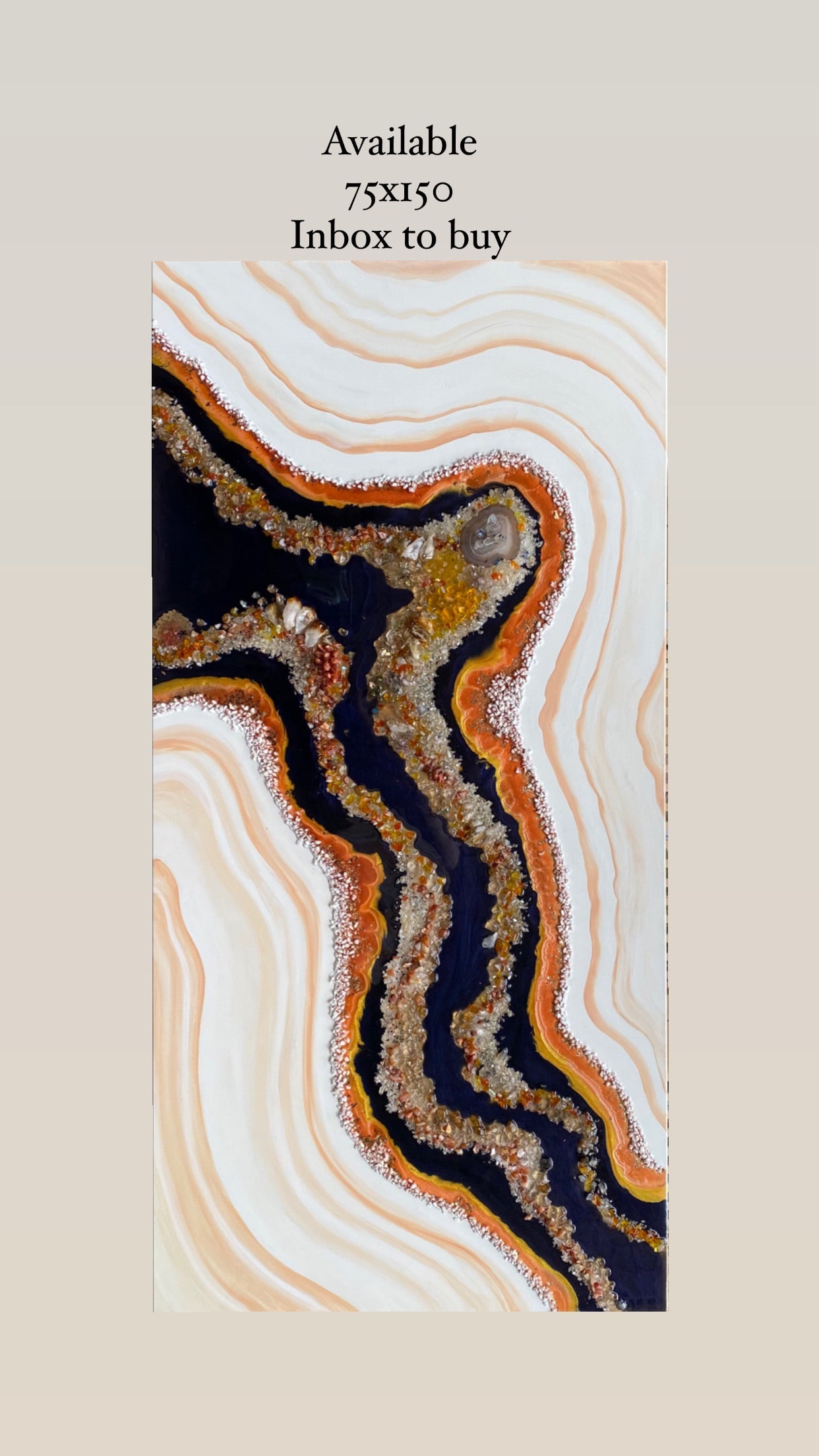 Golden Citrine. Copper and Navy Geode Gemstone Artwork with natural Citrine 150x75cm