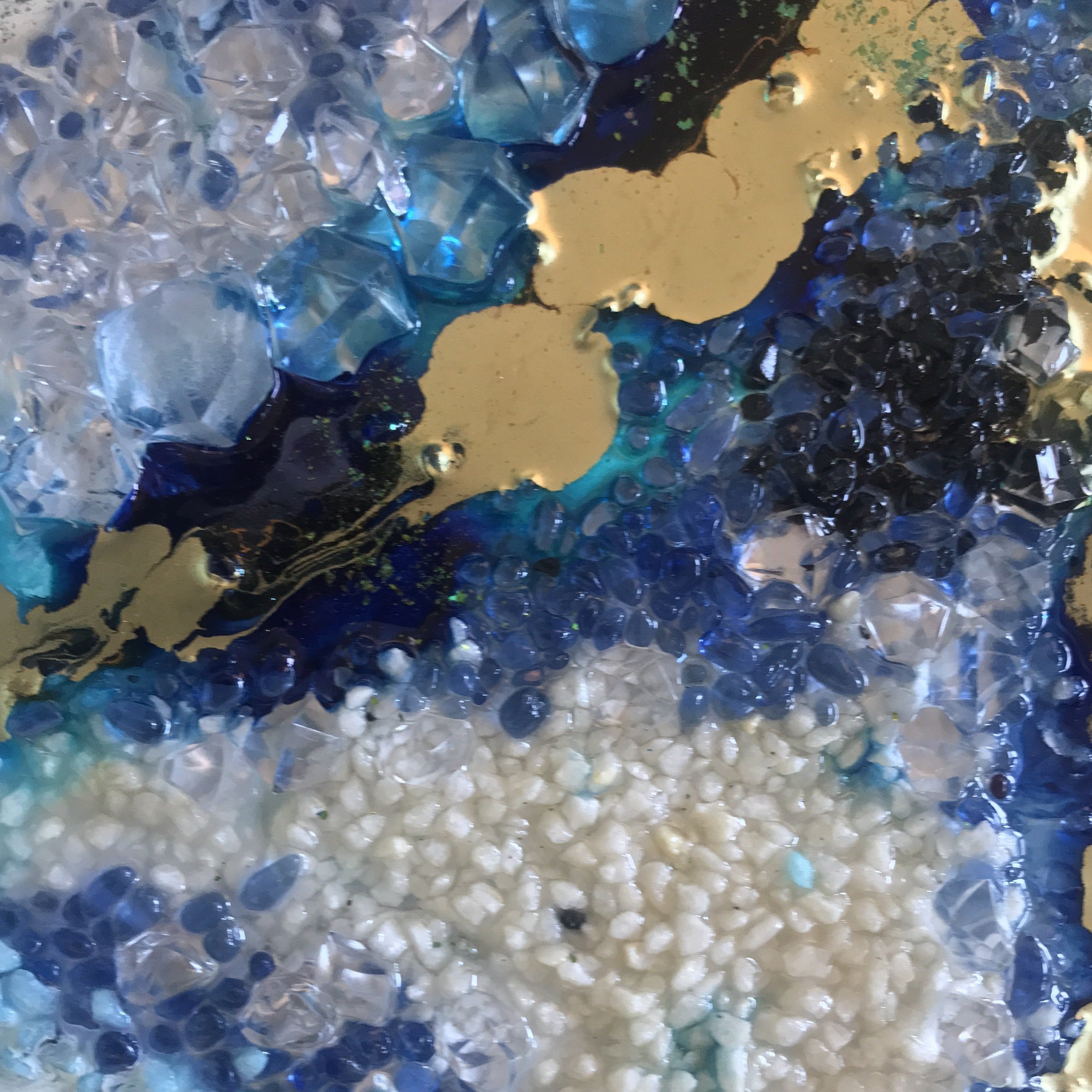 Custom Made. Teal and Copper Geode. Blue Gold Geode Resin Artwork. Antuanelle. 2 Aquamarine Sky-Blue Crystal. Original COMMISSION. Artwork