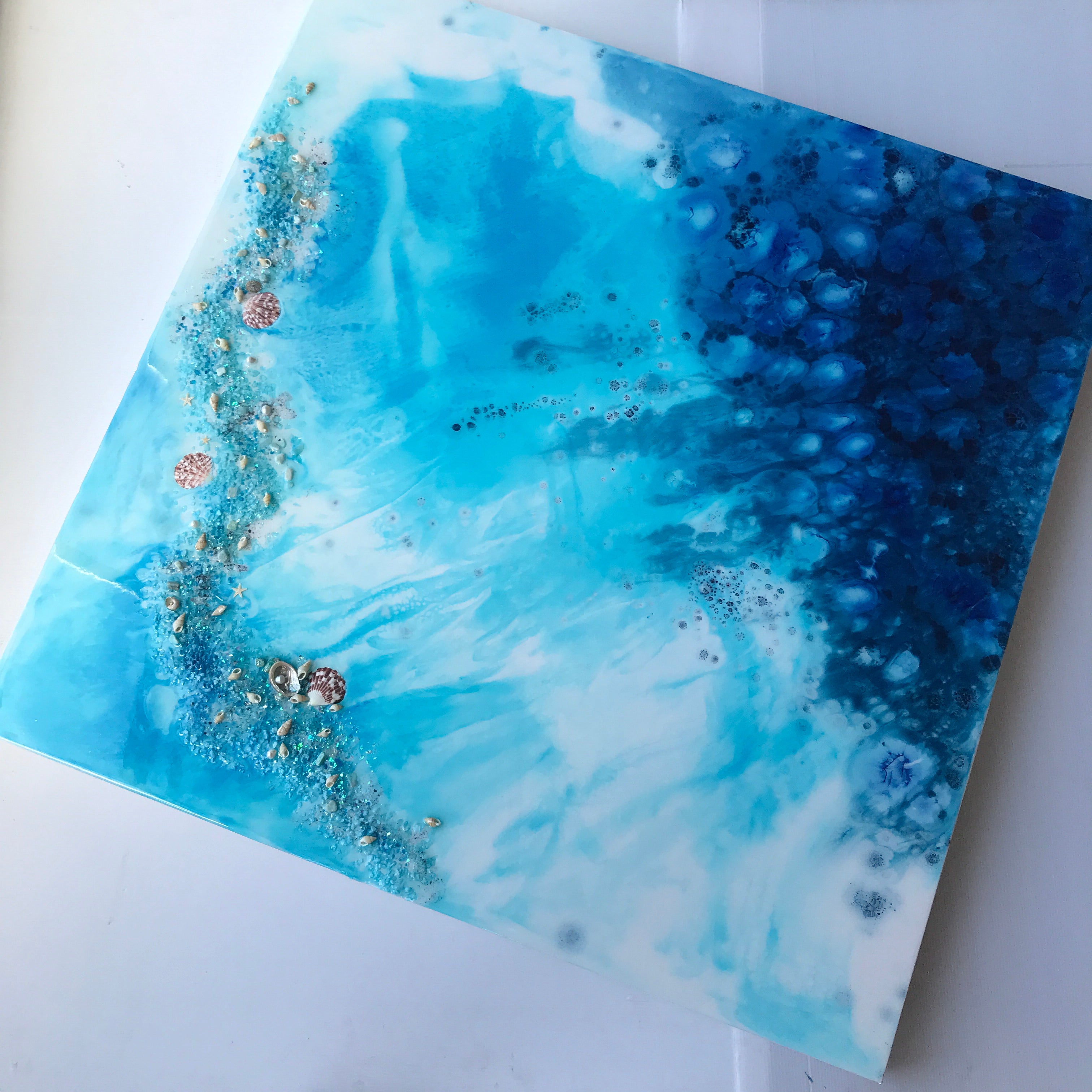 Ocean Resin Art - Abstract Seascape - Teal Blue Wave Beach - Print - Durdle Door. AZURE PORTALS. Original Artwork - Antuanelle - 2 Reef. 