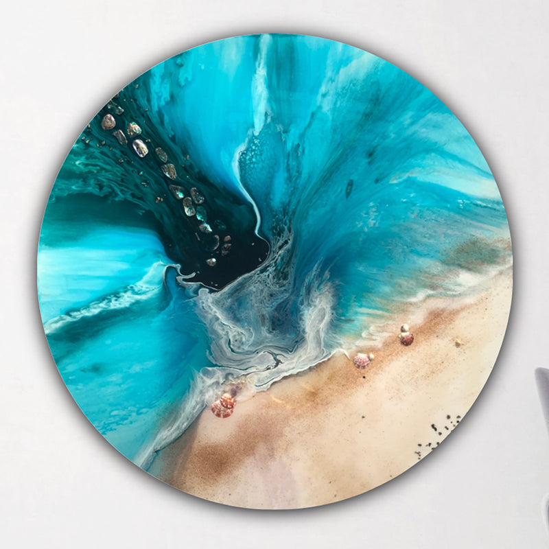 Abstract Seascape. Teal Ocean Round. Rise Above. Art Print. Antuanelle 1 Above Portal Round Contemporary Beach Artwork. Perspex Print