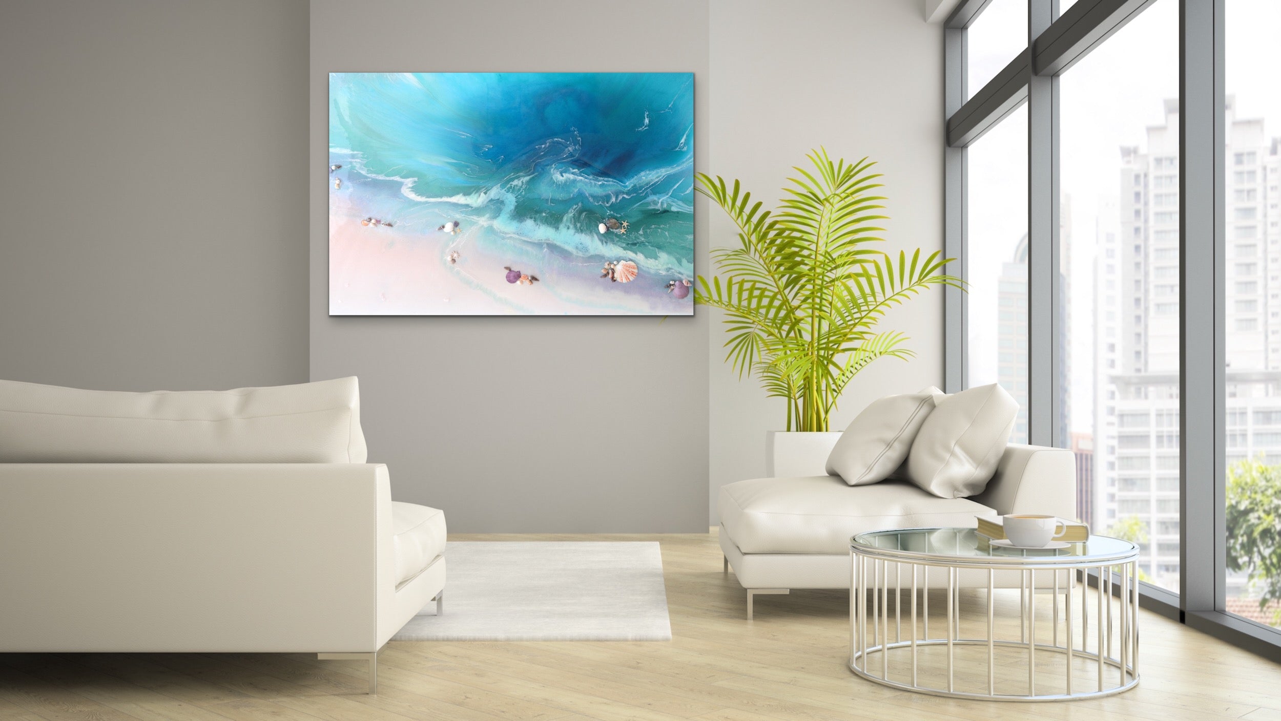 Abstract Seascape. Bright Teal. Bounty Dream. Art Print. Antuanelle 4 Dream Ocean Beach Wall. Limited Edition Print