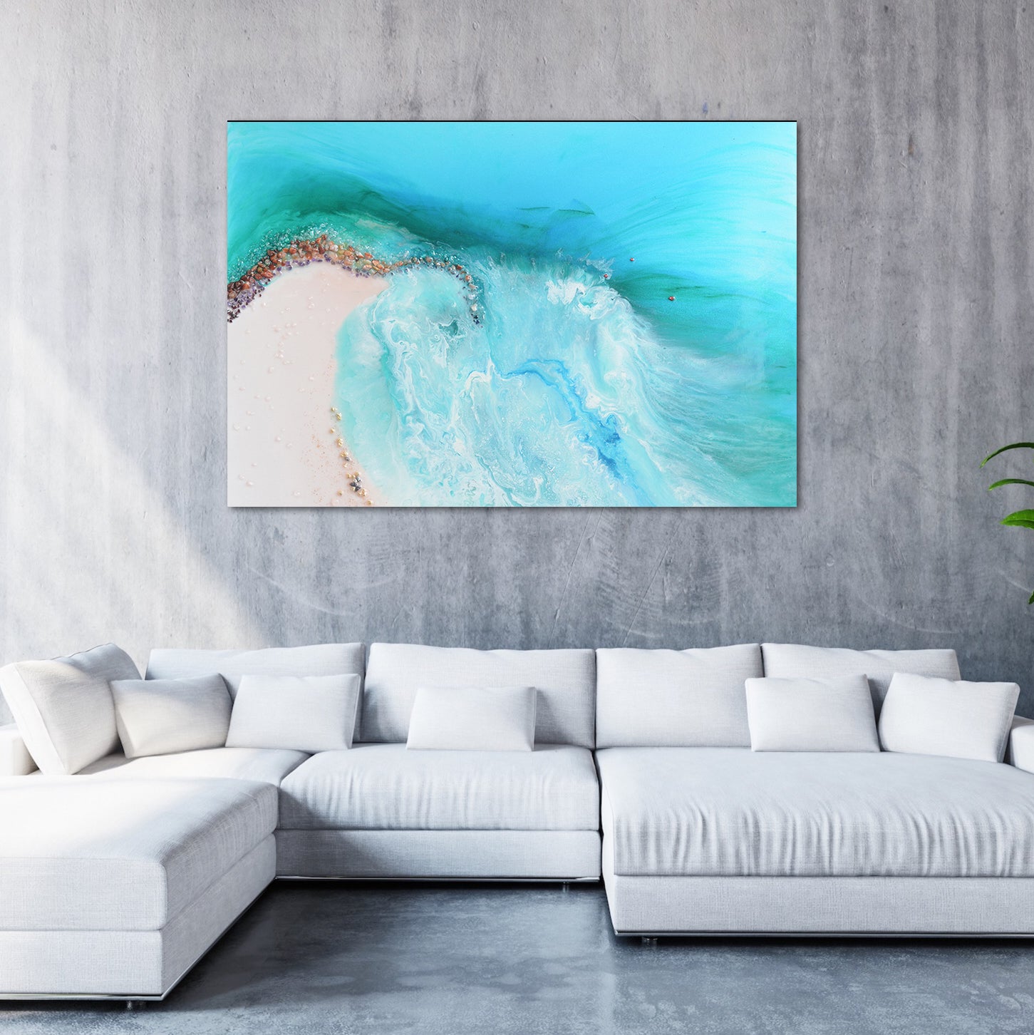Abstract Shore. Aqua and Light Blue. Serenity 2. Art Print. Antuanelle 1 Ocean Artwork. Durdle Door Limited Edition Print