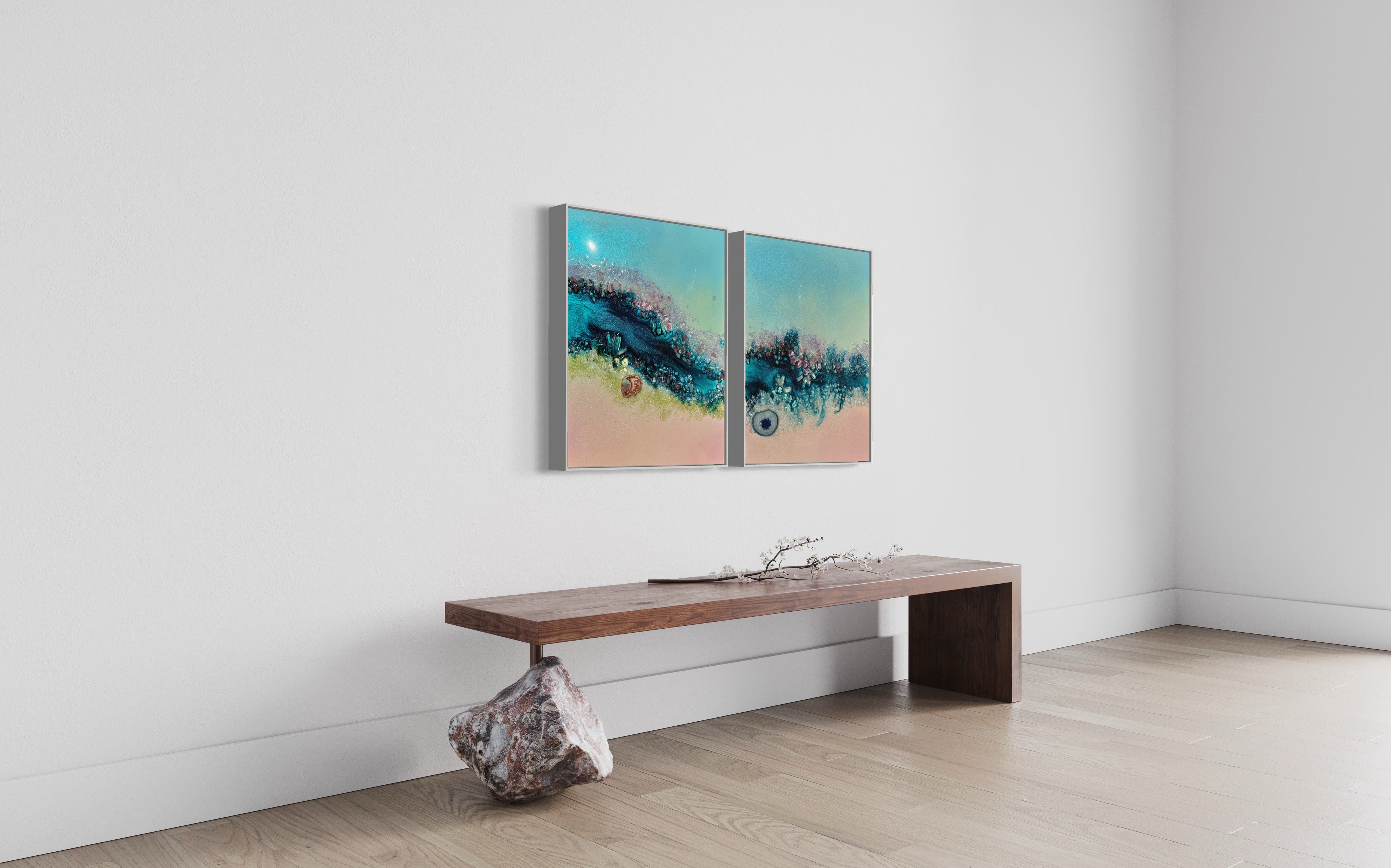 Heart Reef Bliss 2 with Swarovski, Amethyst, Agate, Quartz & Epoxy Glass on Canvas 40x50cm (Copy)
