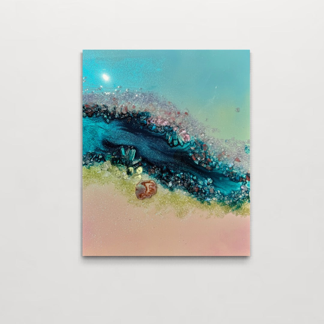 Heart Reef Bliss 1 with Swarovski, Amethyst, Agate, Quartz & Epoxy Glass on Canvas 40x50cm