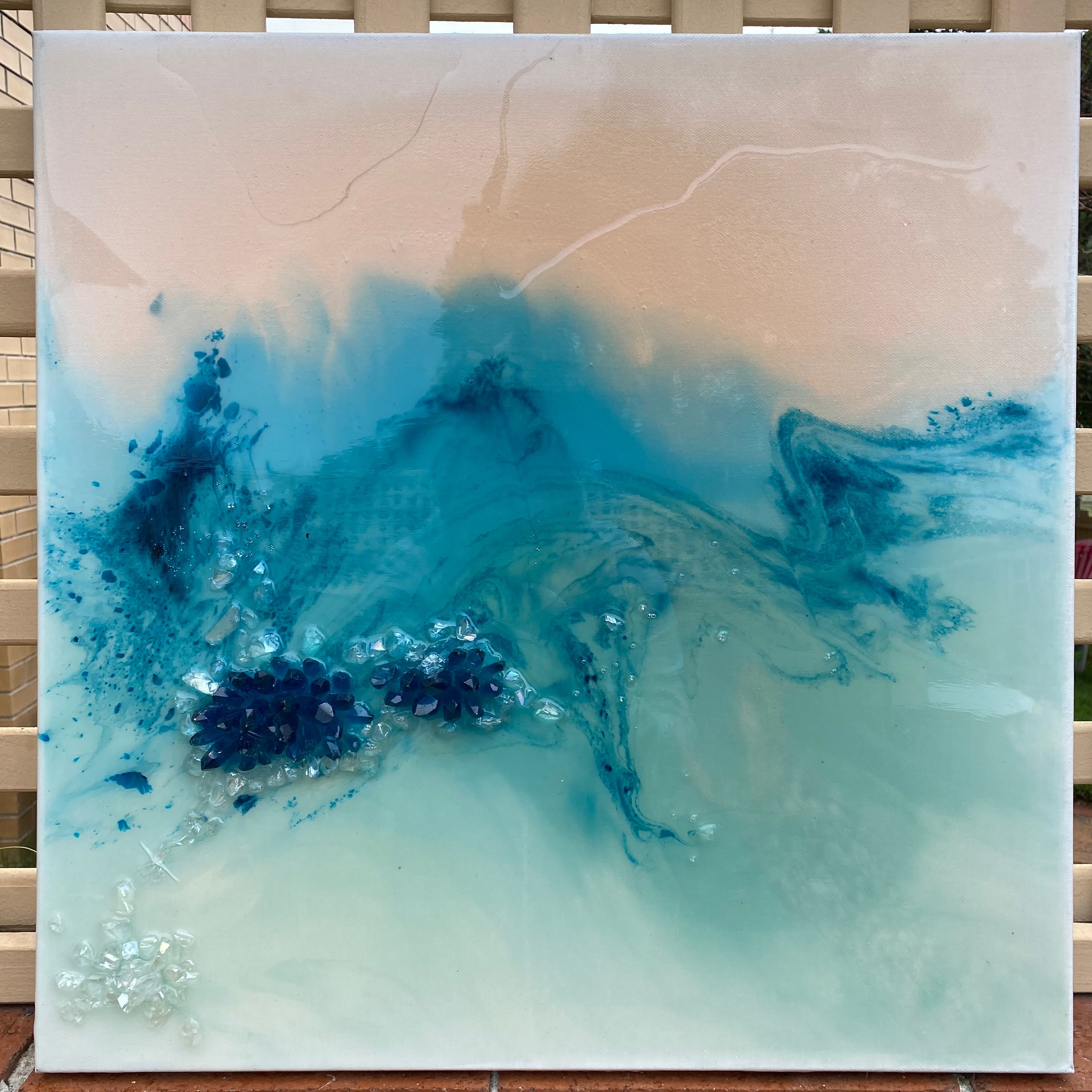 Aqua Surge. Blue and Pink Crystals Abstract. Original. 3d.