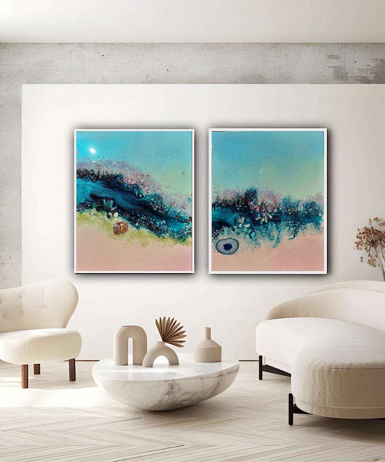 Heart Reef Bliss 2 with Swarovski, Amethyst, Agate, Quartz & Epoxy Glass on Canvas 40x50cm (Copy) (Copy)