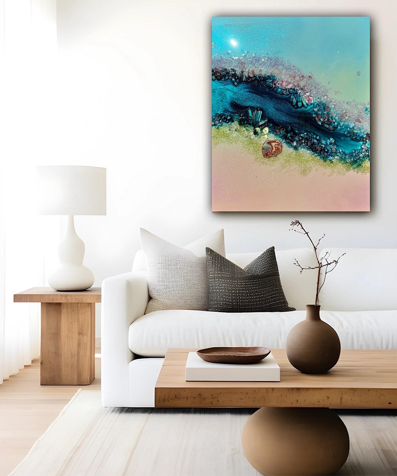 Heart Reef Bliss 1 with Swarovski, Amethyst, Agate, Quartz & Epoxy Glass on Canvas 40x50cm