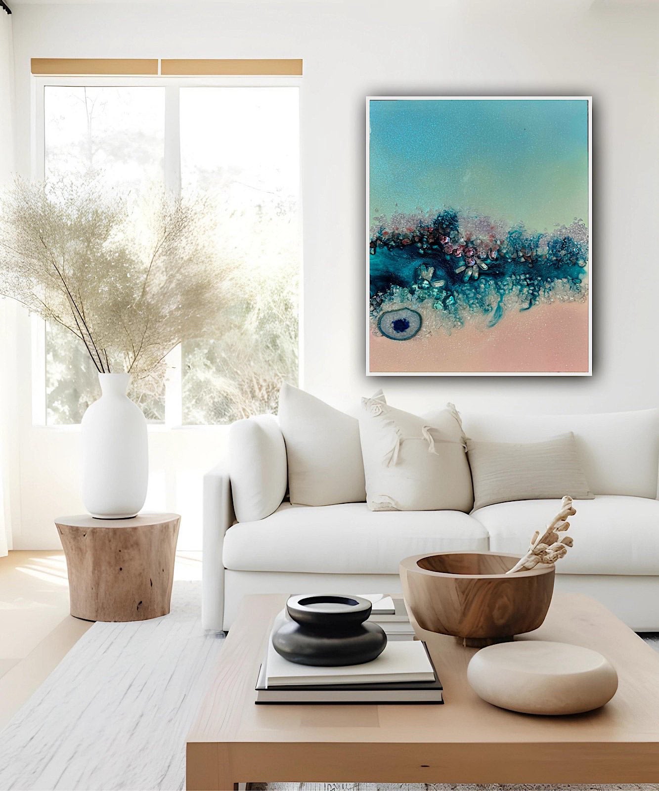 Heart Reef Bliss 2 with Swarovski, Amethyst, Agate, Quartz & Epoxy Glass on Canvas 40x50cm (Copy)
