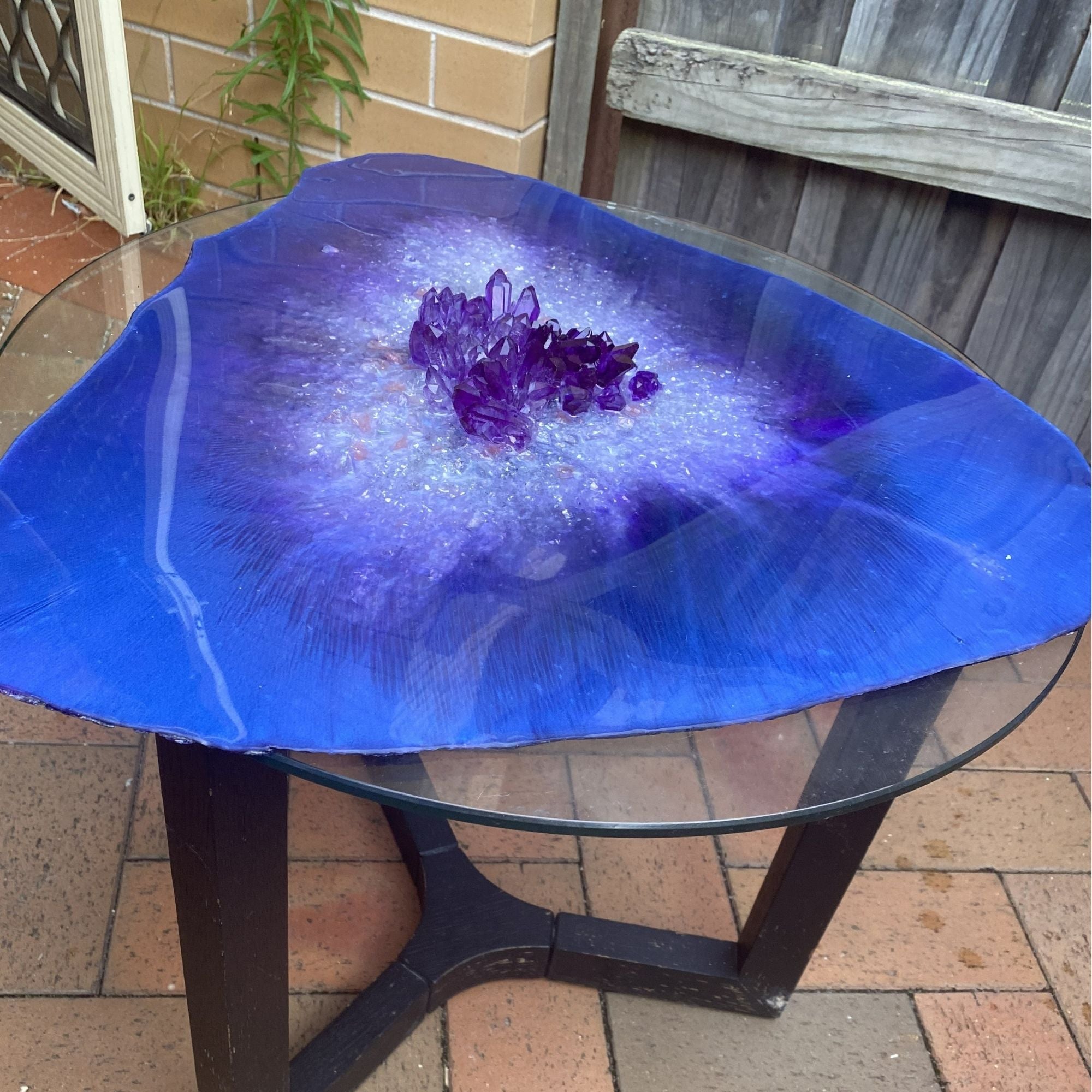 Purple amethyst light coffee table with handmade crystals - COMMISSION