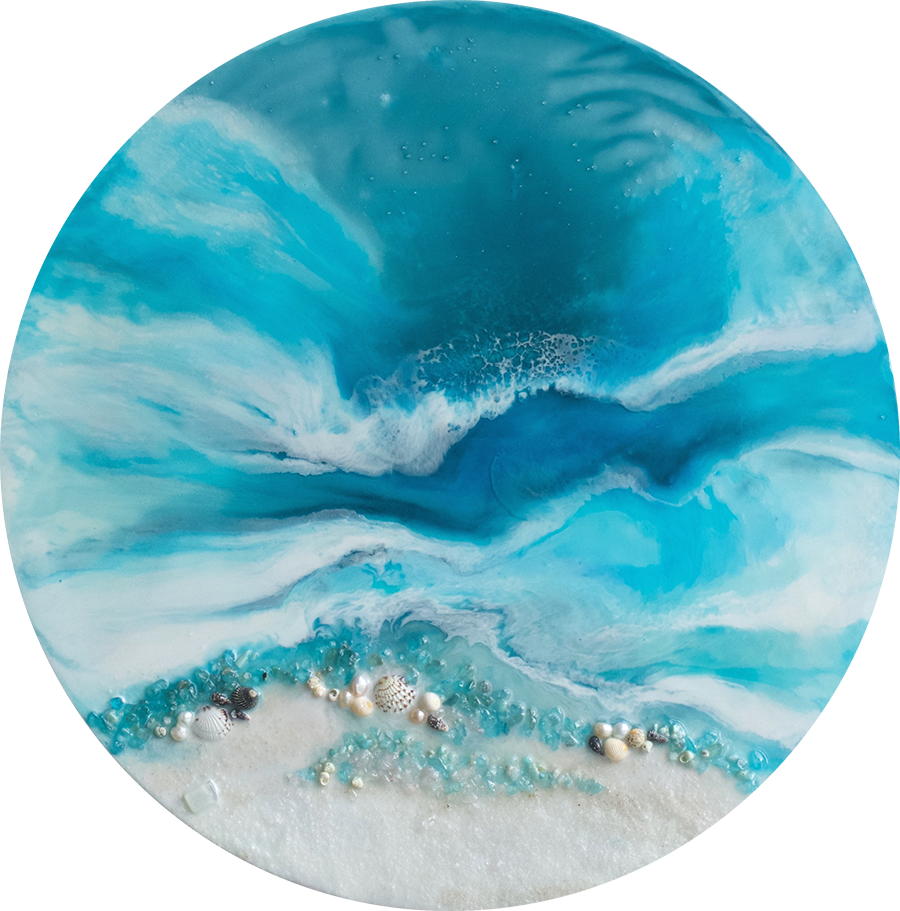 Round Abstract Sea. Teal and Blue. Whitsundays. Art Print. Antuanelle 2 Acrylic Beach Artwork. Perspex Print