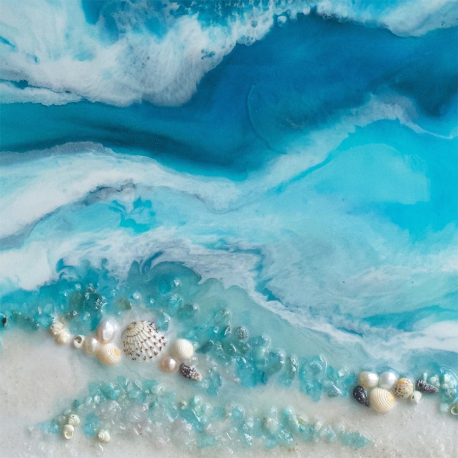 Round Abstract Sea. Teal and Blue. Whitsundays. Art Print. Antuanelle 3 Acrylic Beach Artwork. Perspex Print