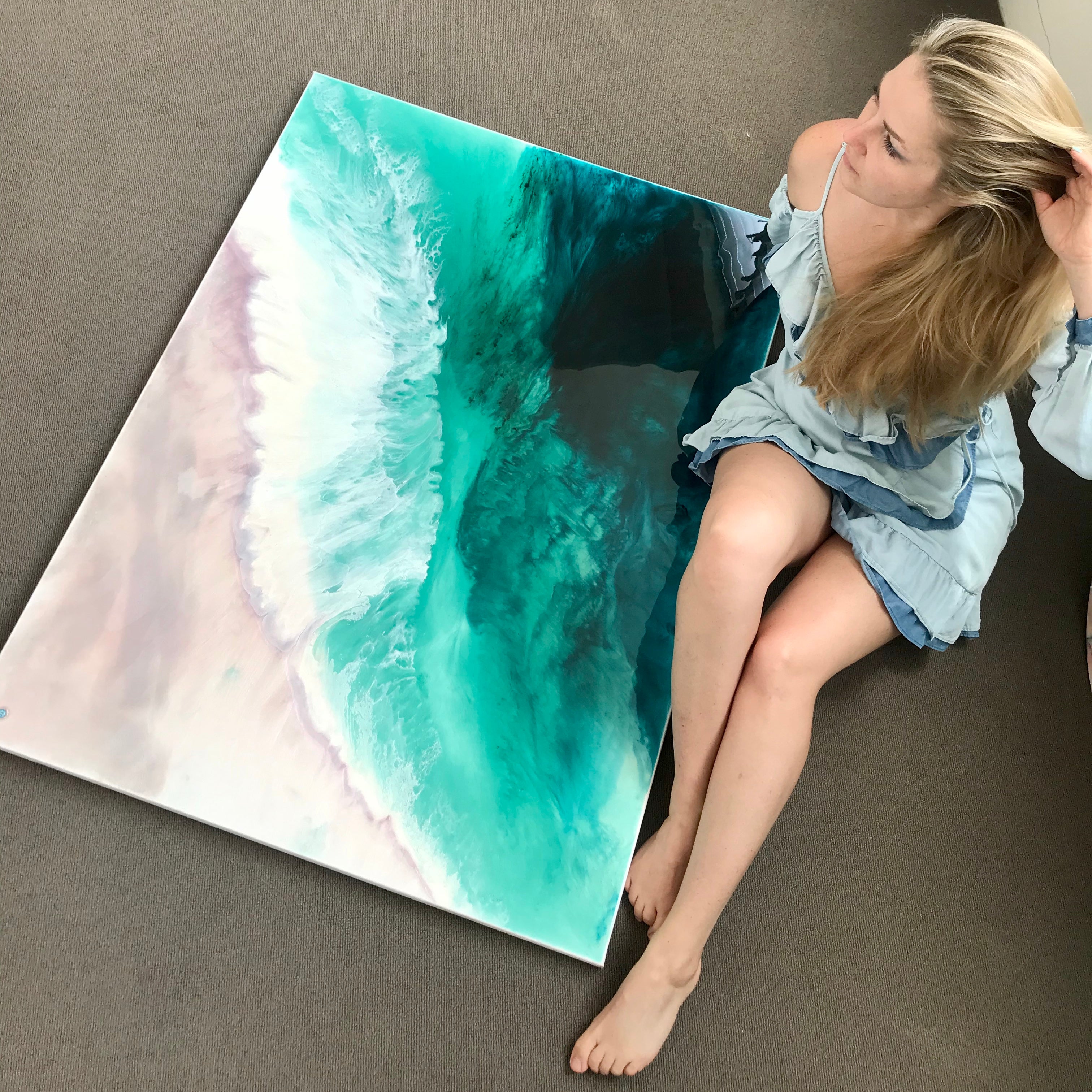 Teal Abstract Artwork. Ocean Blue. Bronte Undercurrent. Antuanelle 1 Undercurrent. Green and Pink Abstract. Original 90x120 cm