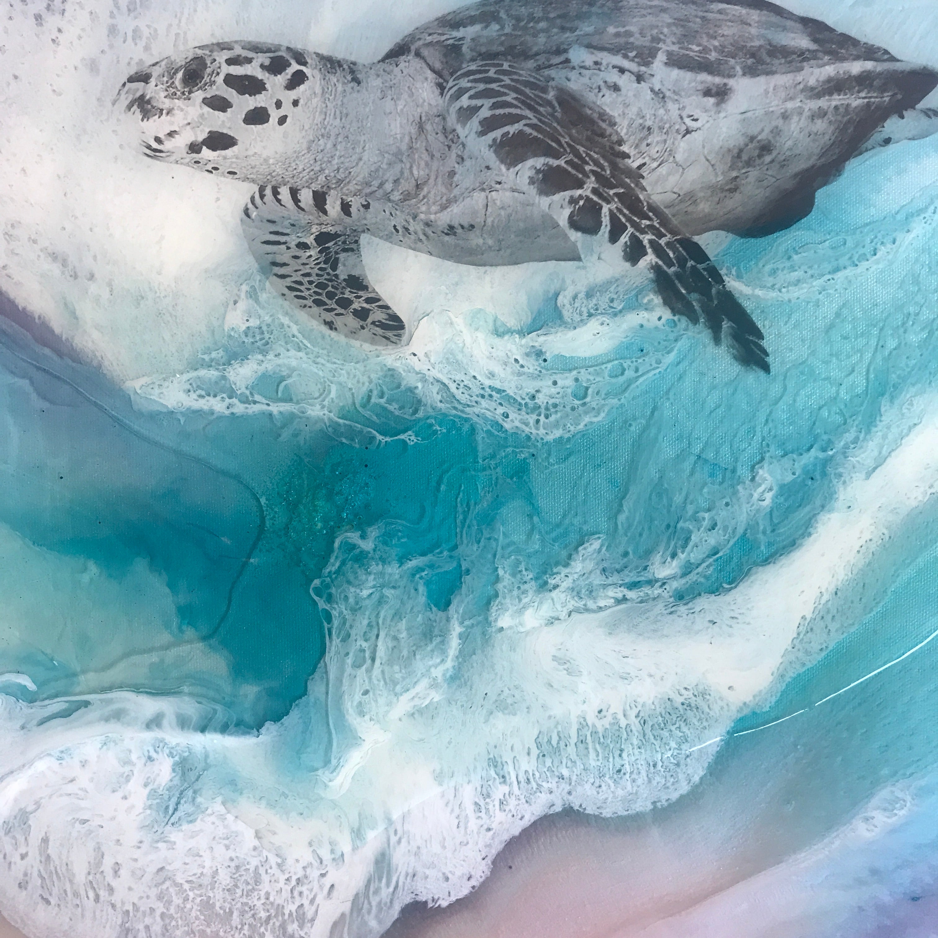 Custom Artwork. Bounty turtle. Abstract Ocean. Original Antuanelle 2 Turtle. Artwork.COMMISSION.