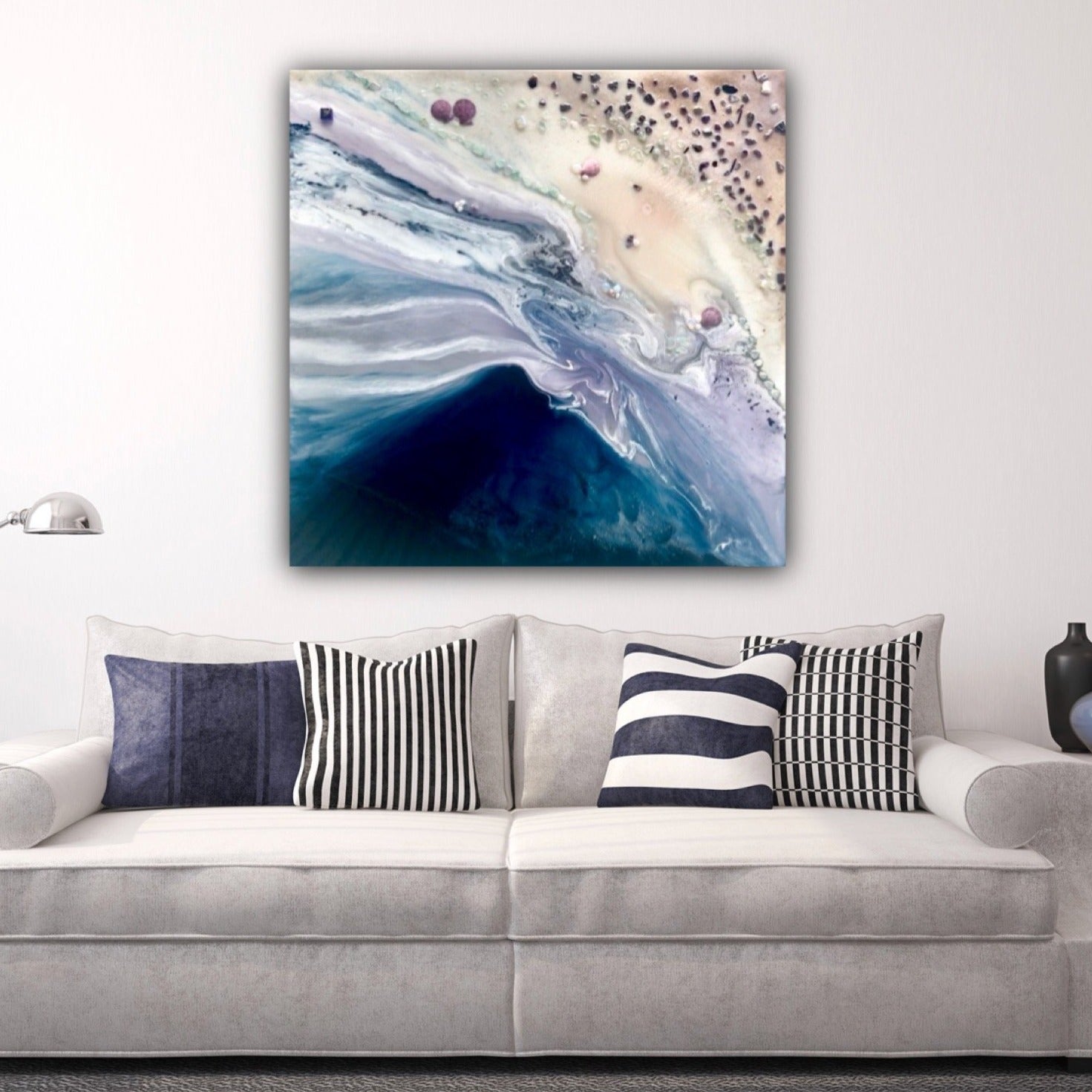 Twilight Date. Abstract Seascape. Original Artwork with Moonstone and Pearls. COMMISSION. Custom 2