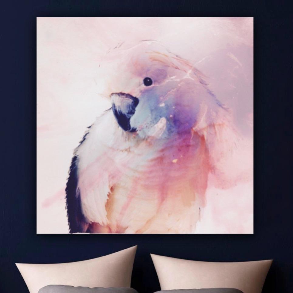 Pastel Artwork. Pink Bird. Cockatoo Parrot. Art Print. Antuanelle 1 Parrot in Blush | Canvas Print