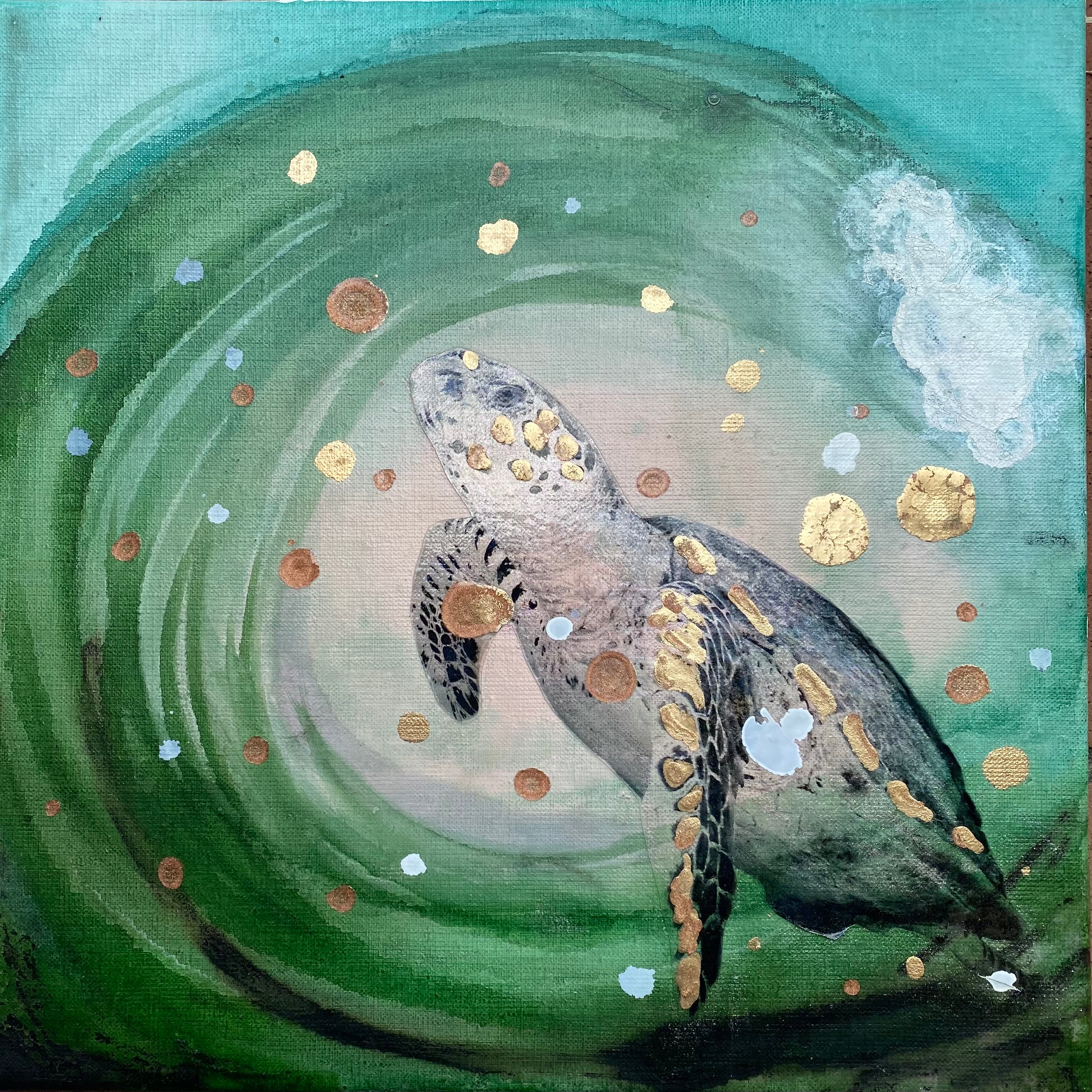 Close to Extinction Light set of 3 - Sea Turtle and Cicada Ocean Original Art - Gallery Wall