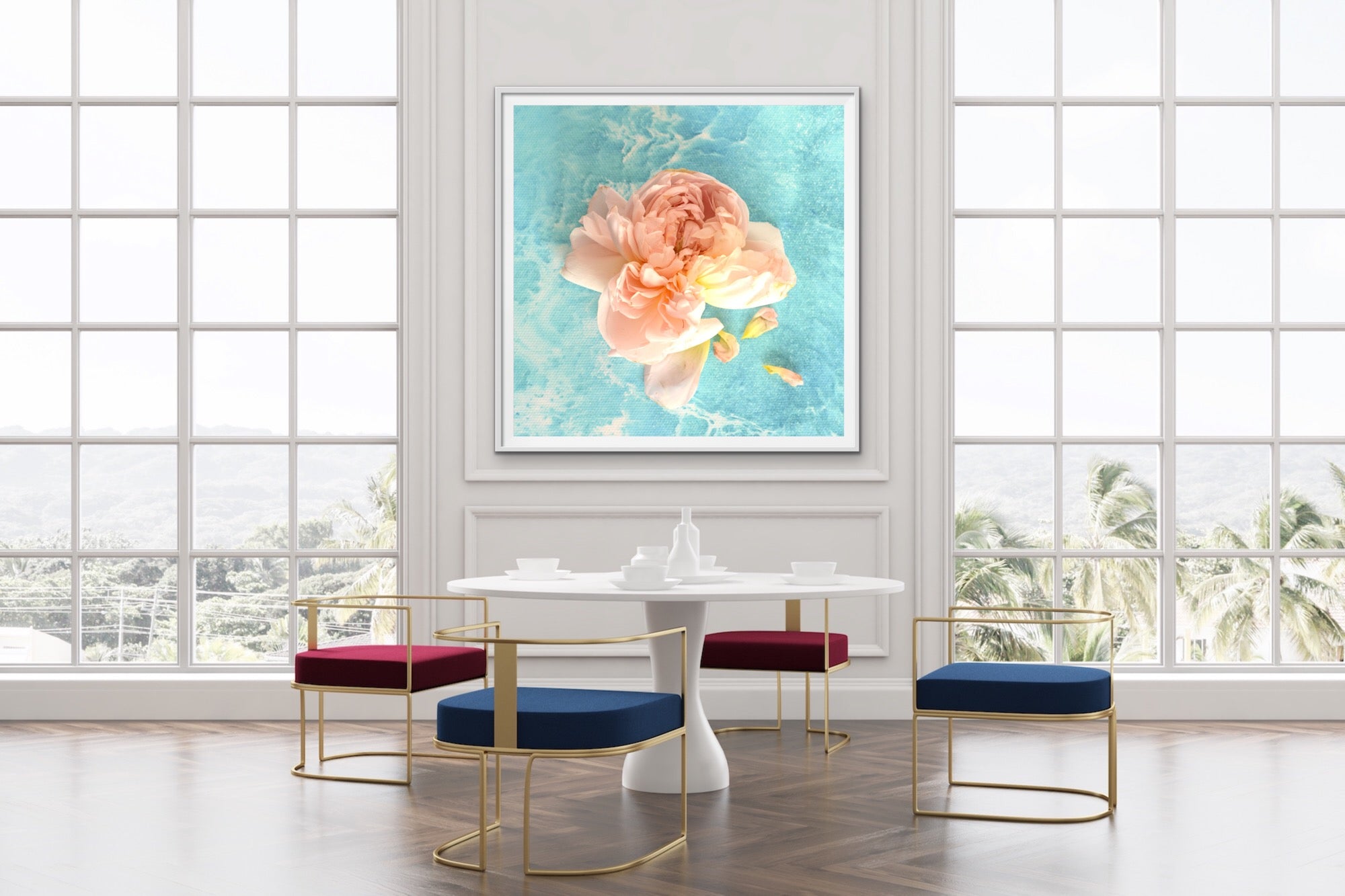 Abstract Floralscape. Pink. Flower Power 3. Art Print. Antuanelle Square. Vibrant Pink and Blue Floral Artwork. Limited Edition Print