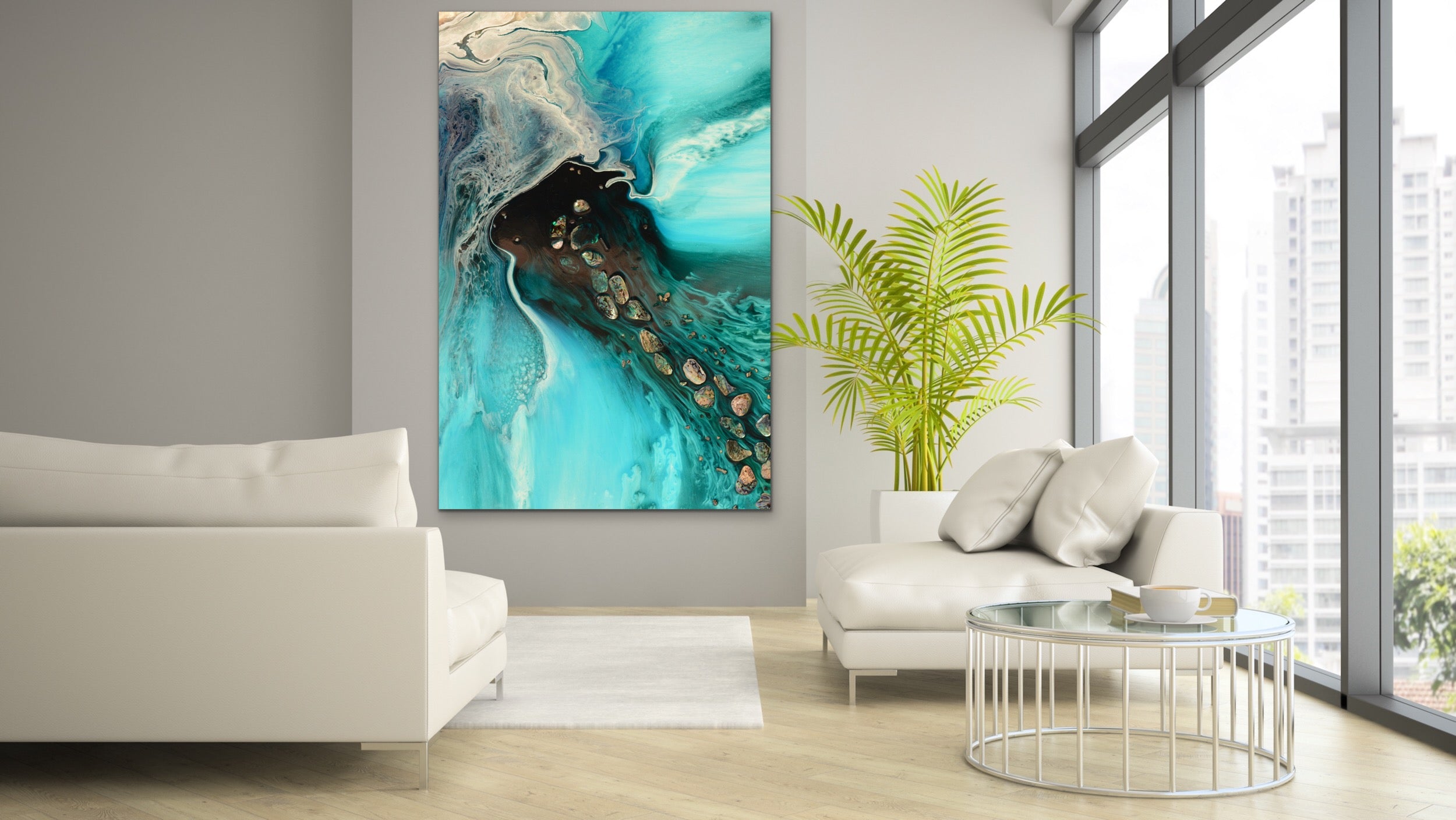 Abstract Sea. Aqua. Rise Above Inlet Jetty. Art Print. Antuanelle 4 Ocean Inspired Artwork. Limited Edition Print