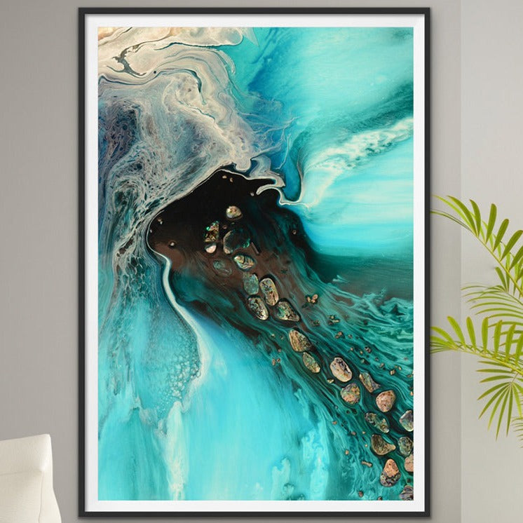 Abstract Sea. Aqua. Rise Above Inlet Jetty. Art Print. Antuanelle 1 Ocean Inspired Artwork. Limited Edition Print