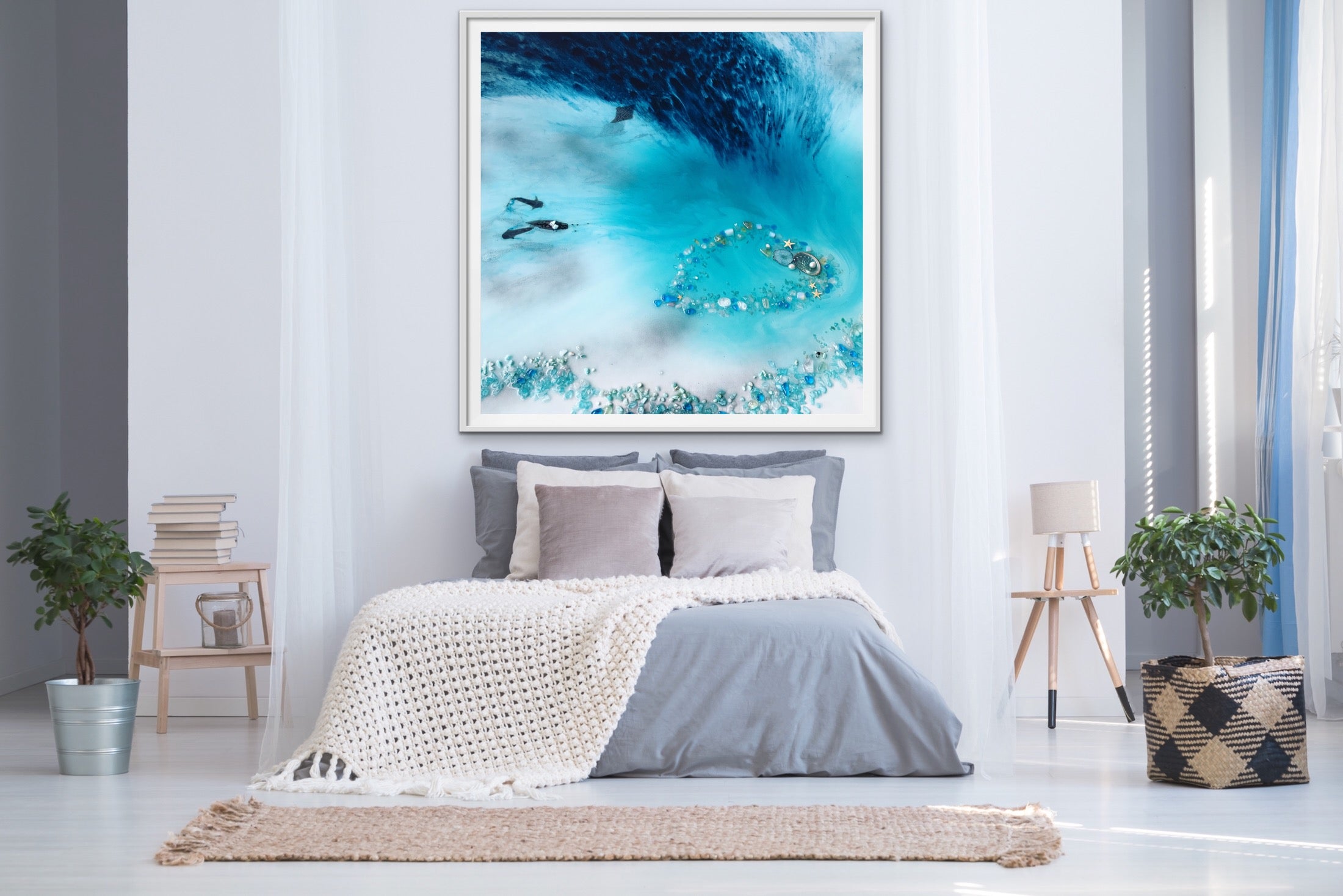 Abstract Seascape. Aqua and Teal. Blue Lagoon. Art Print. Antuanelle 2 Lagoon Tropical Reef Artwork. Limited Edition Print