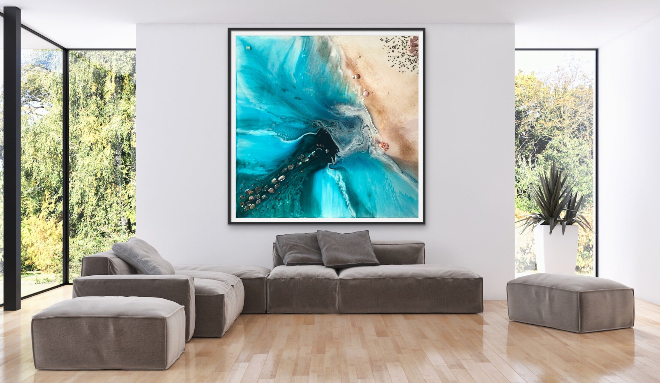 Abstract Seascape. Aqua. Rise Above 2 Square. Art Print. Antuanelle 5 Ocean Limited Edition Print