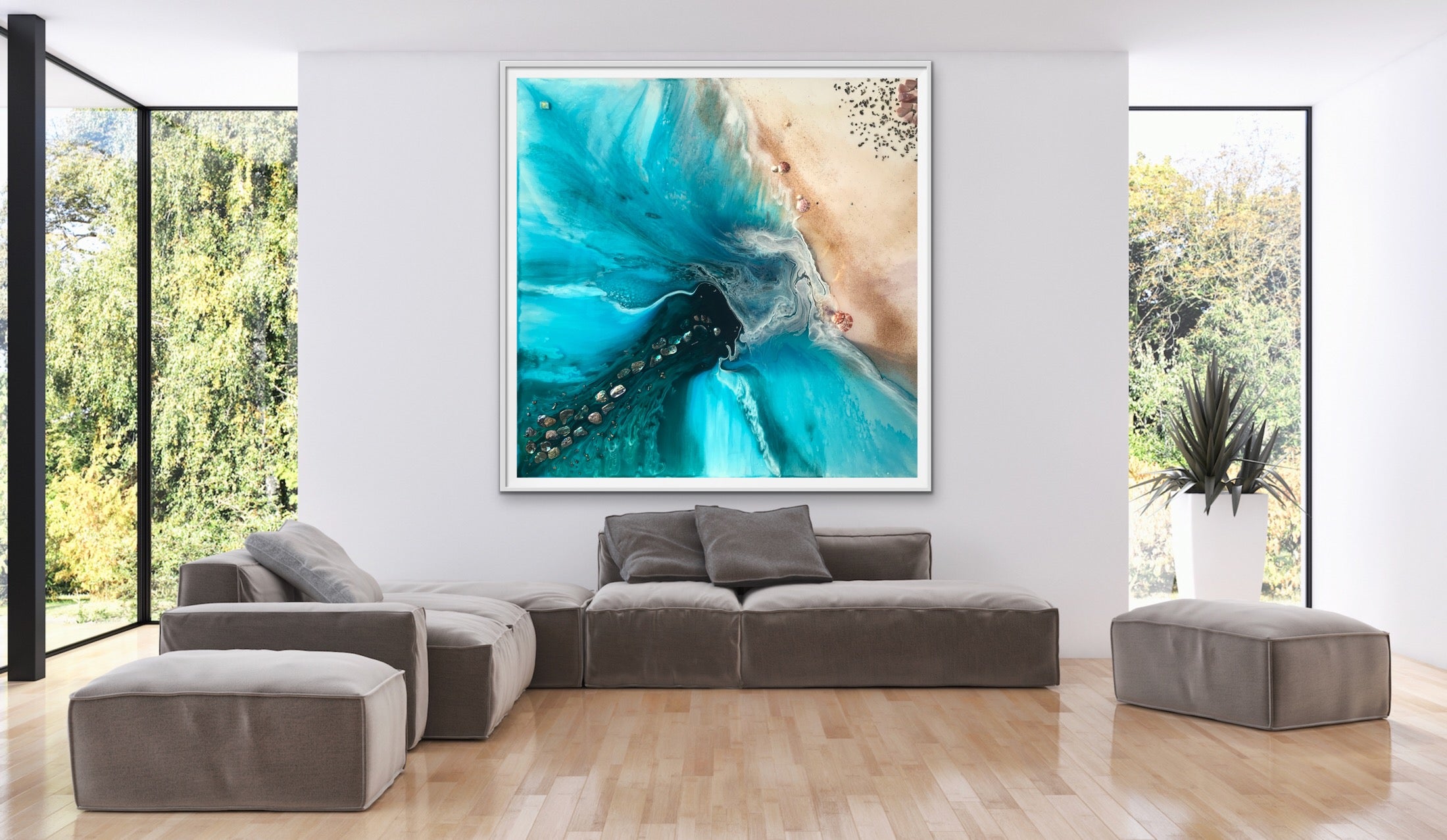 Abstract Seascape. Aqua. Rise Above 2 Square. Art Print. Antuanelle 6 Ocean Limited Edition Print