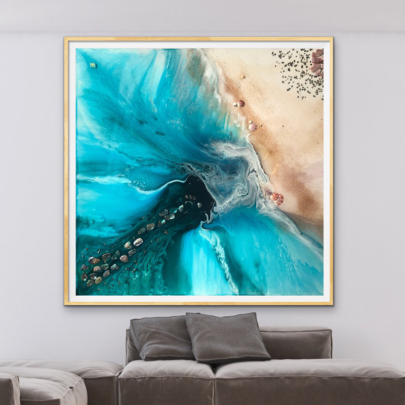 Abstract Seascape. Aqua. Rise Above 2 Square. Art Print. Antuanelle 1 Ocean Limited Edition Print