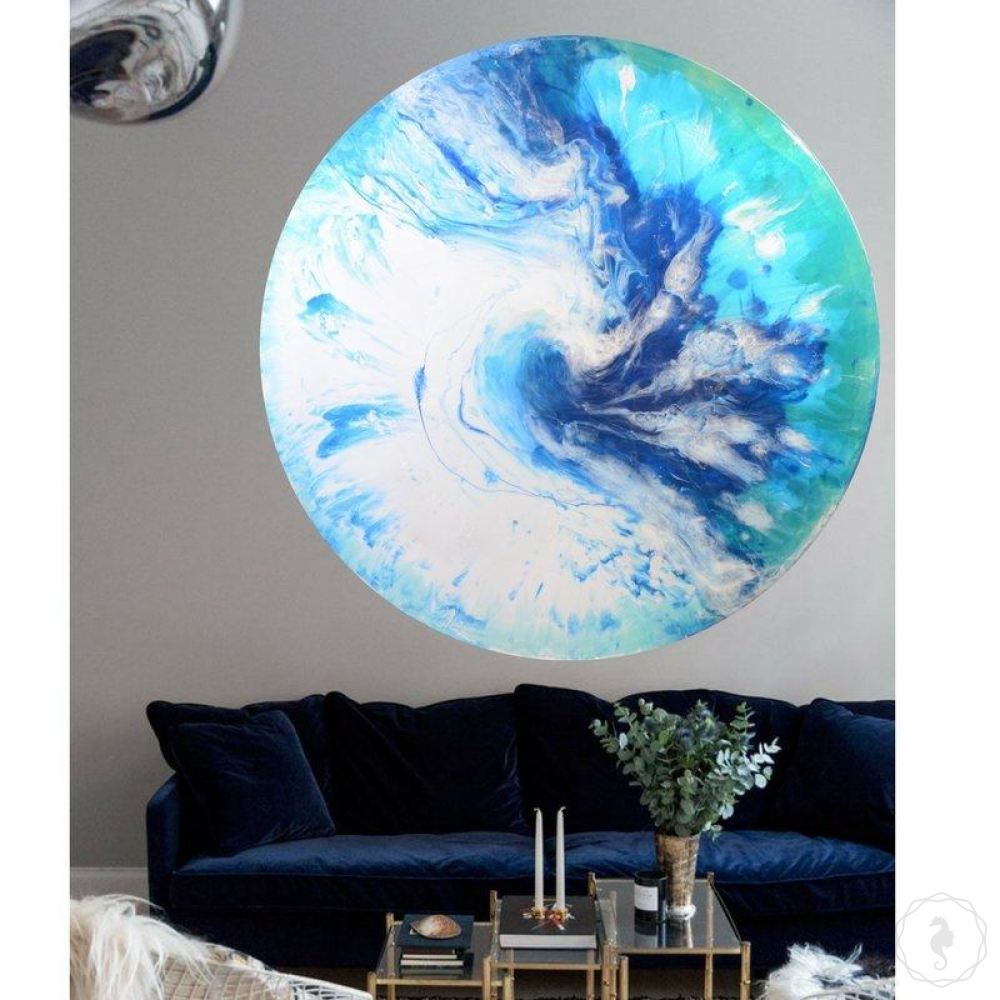 Round Abstract Ocean. Teal Navy. Boracay dreams. Art Print. Antuanelle 5 Dreams | MARIE ANTUANELLE | Perspex Print