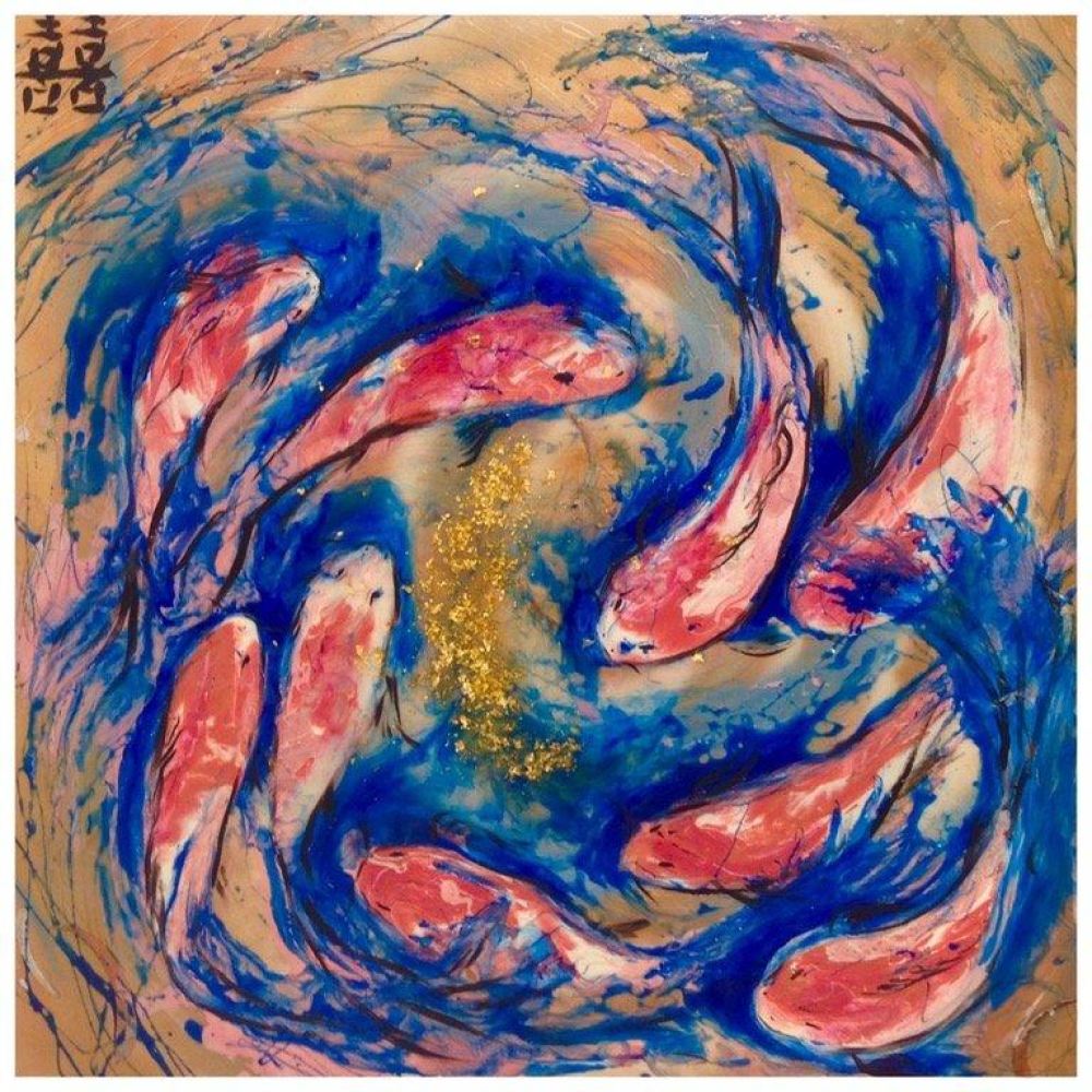 Abstract Seascape. Double Luck Koi Fish. Art Print. Antuanelle 2 Fish Limited Edition Print