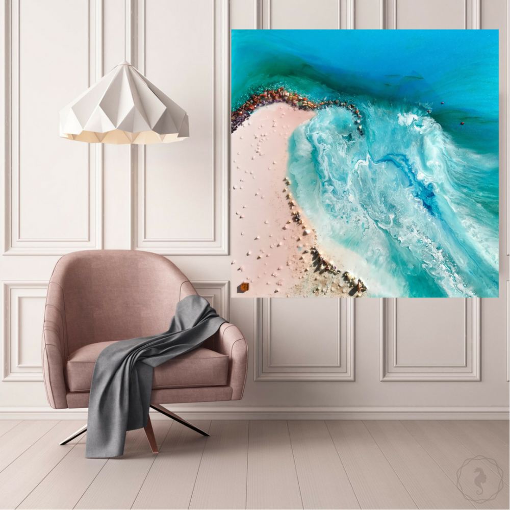 Abstract Seascape. Teal Blue Beach. Durdle Door. Art Print. Antuanelle 1 Door Ocean. Limited Edition Print