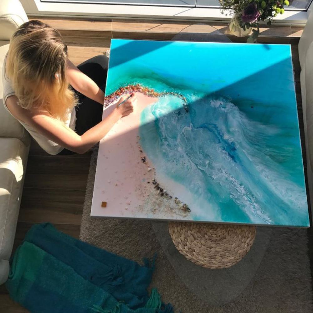 Abstract Seascape. Teal Blue Beach. Durdle Door. Art Print. Antuanelle 3 Door Ocean. Limited Edition Print