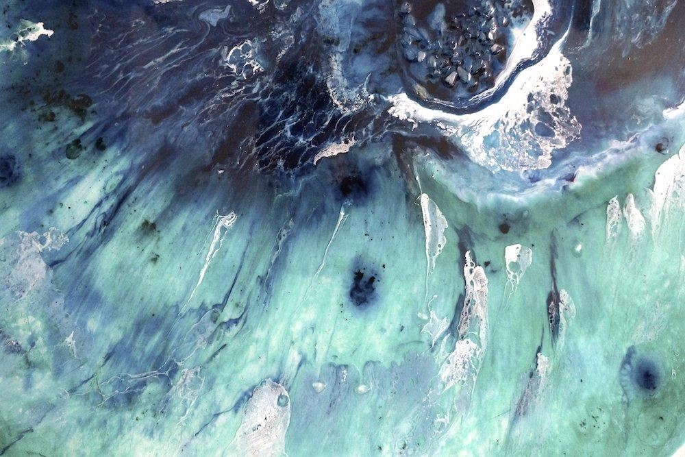 Light Green Ocean Resin Art - Abstract Seascape - Teal Blue Wave 1 Bondi Surfing Postcards