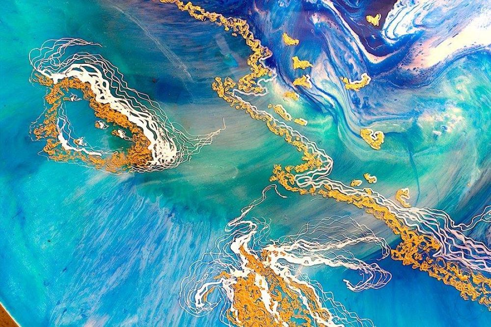 Abstract Ocean. Teal and Gold. Heart Reef. Art Print. Antuanelle 4 Seascape. Print