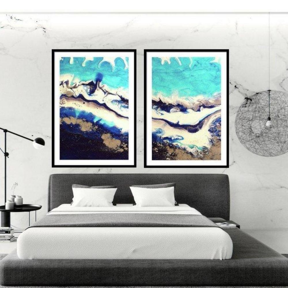 Abstract Seascape. Ice Flow Turquoise Set of 2. Art Prints. Antuanelle 1 -Turquoise. Prints Limited Edition Print