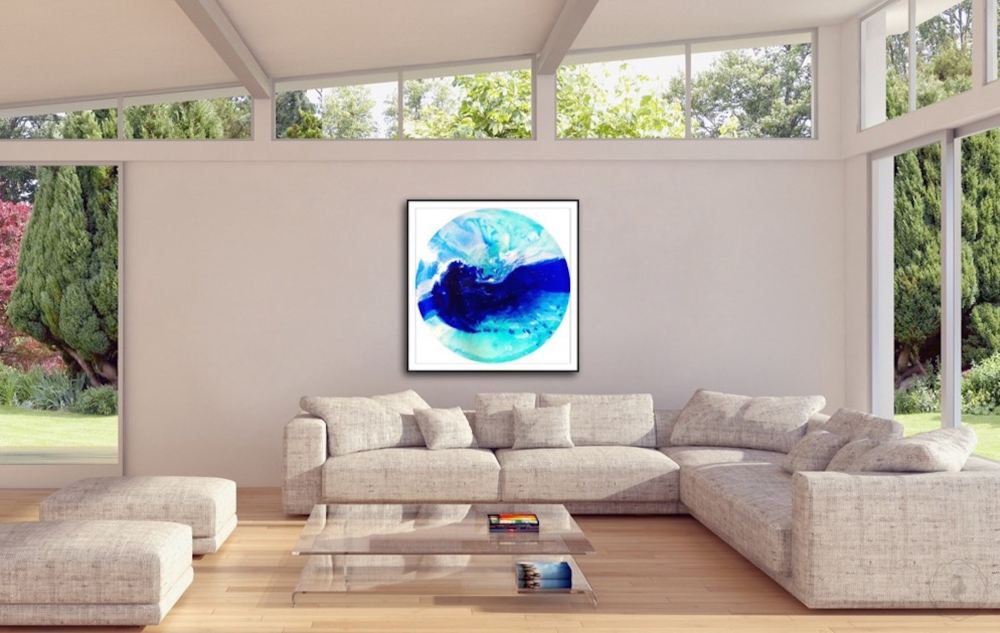 Round Abstract Seascape. Teal and navy. Silence. Art Print. Antuanelle 2 Silence Perspex Print