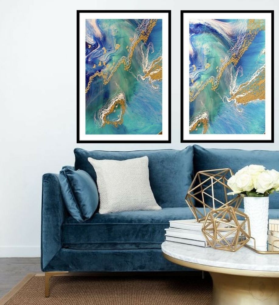 Abstract Seascape. Heart Reef set of 2 prints. Art Print Antuanelle prints Ocean. Limited Edition Prints Set