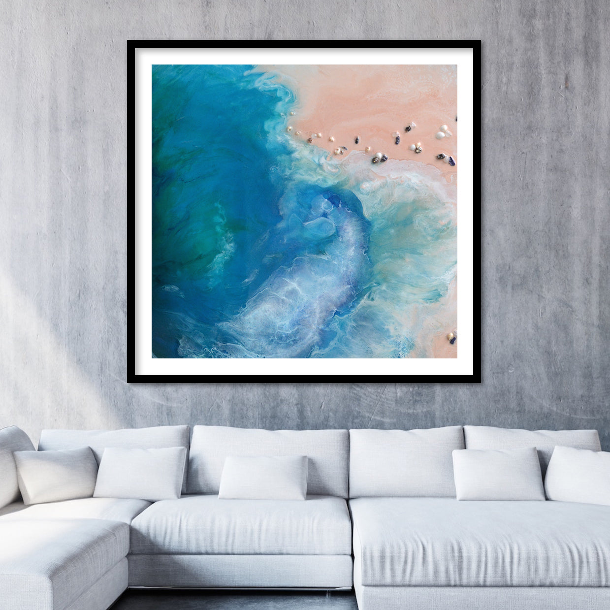 Abstract Beach. Teal. Laguna 2.0 Blue Ocean. Art Print. Antuanelle Ocean Square Artwork. Limited Edition Print