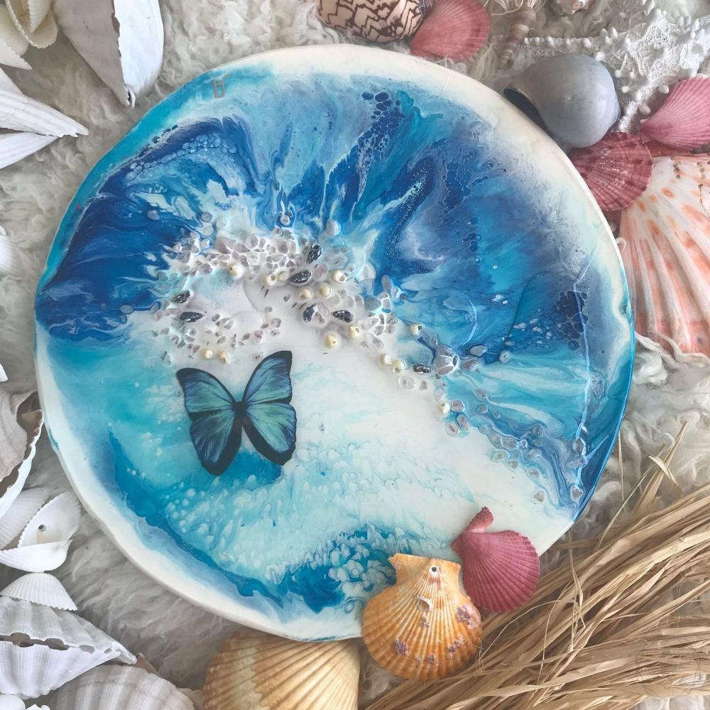 Blue Butterfly Coastal Abstract. Ocean Portal. Summer. Antuanelle 1 summer. Abstract Butterfly. Original Artwork