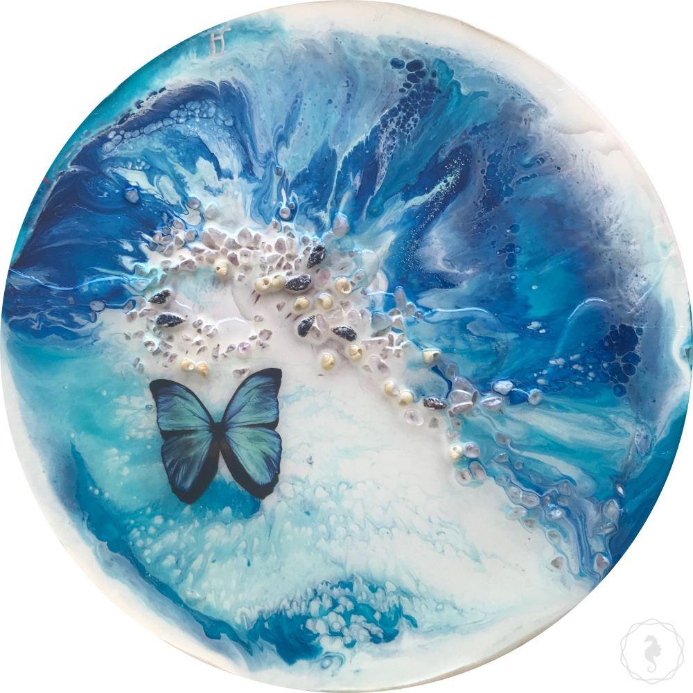 Blue Butterfly Coastal Abstract. Ocean Portal. Summer. Antuanelle 3 summer. Abstract Butterfly. Original Artwork