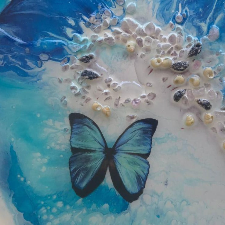 Blue Butterfly Coastal Abstract. Ocean Portal. Summer. Antuanelle 2 summer. Abstract Butterfly. Original Artwork