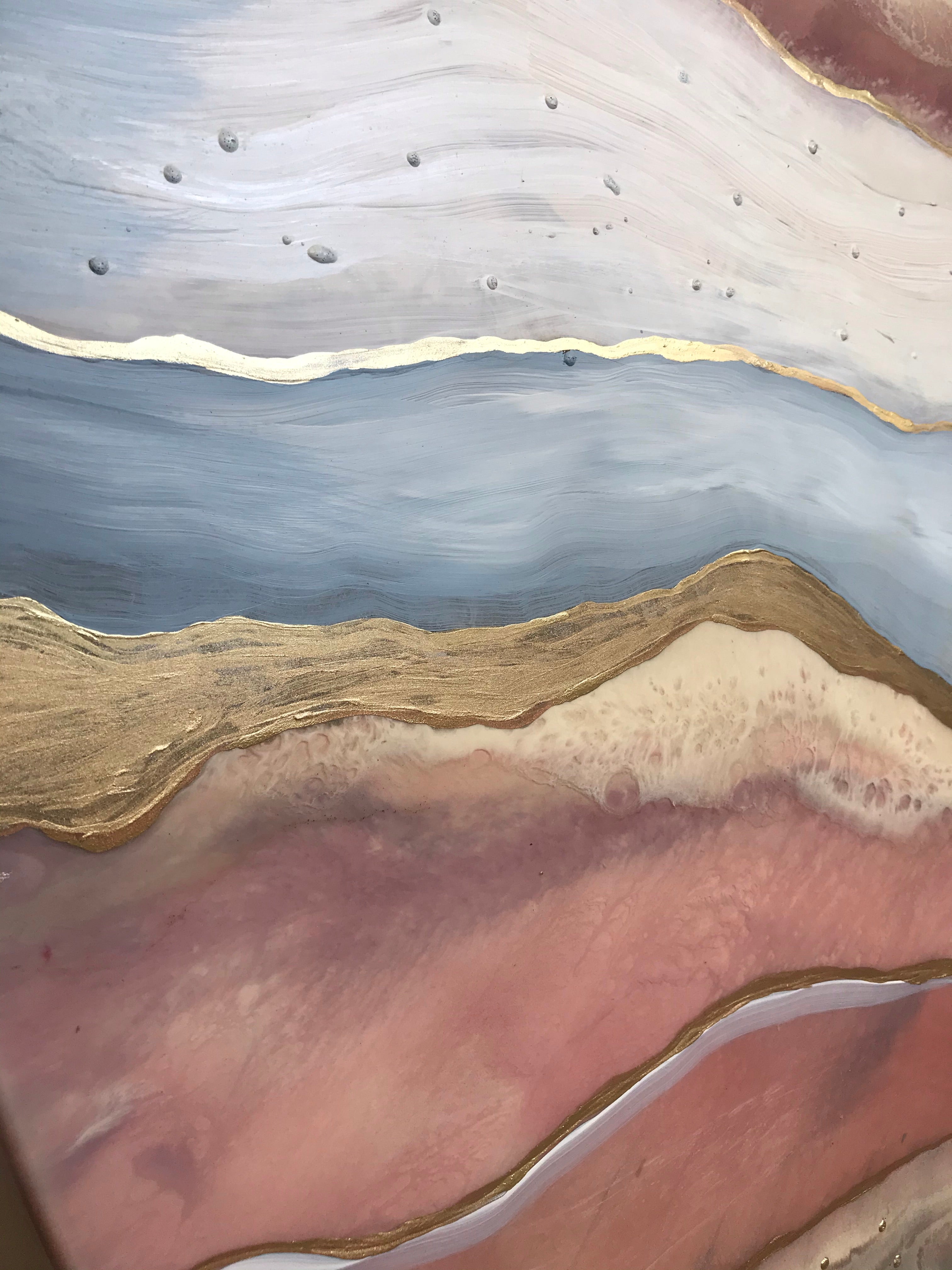 Ocean Resin Art - Abstract Seascape - Teal Blue Wave Beach - Print - Pink Abstract. Blissful Blush. Original Artwork - Antuanelle - 3 Blush 